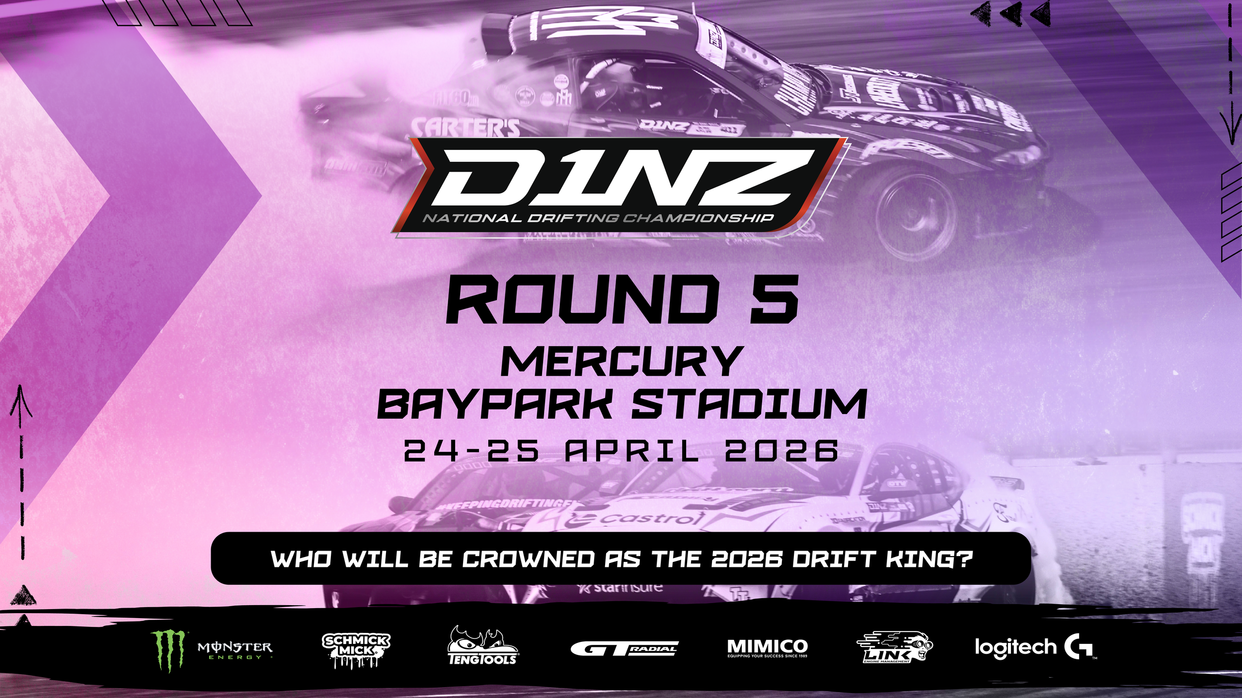 Watch the 2026 D1NZ Drifting Championship Grand Final LIVE from Baypark Stadium