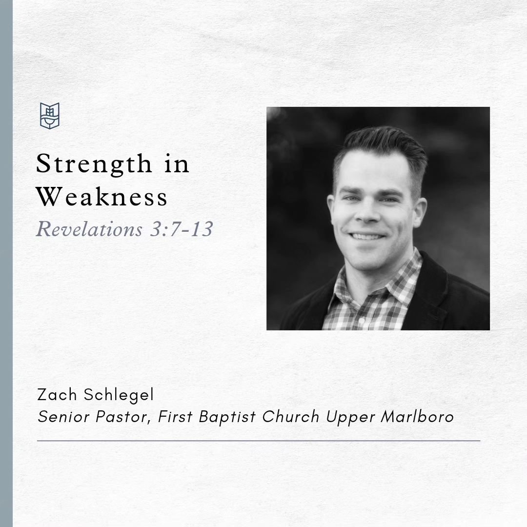 This upcoming Sunday, Pastor Zack Schlegel of First Baptist Church Upper Marlboro, will be preaching on Revelations 3:7-13. Join us in praying for his preparations and for our hearts as we look forward to worshipping and hearing the Word together!