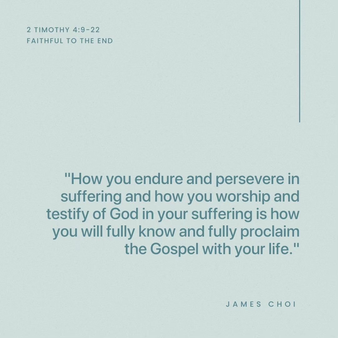 &rdquo;The Lord will rescue me from every evil deed and bring me safely into his heavenly kingdom. To him be the glory forever and ever. Amen.&rdquo;

2 Timothy 4:18

In times of suffering, what truths of the Gospel can you recall to persevere you 