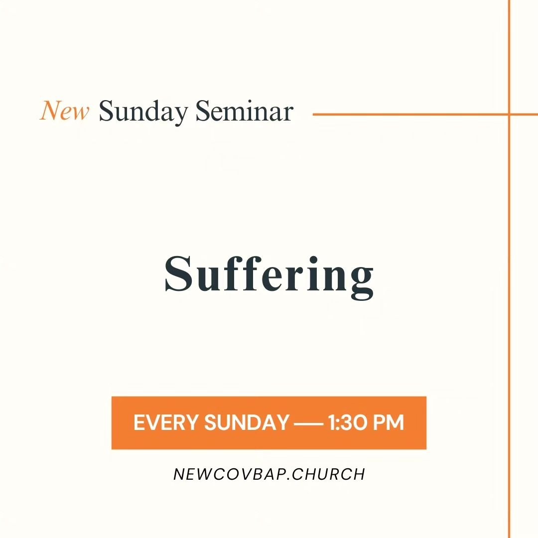 Join us this Sunday at 1:30PM as we begin a new Sunday seminar series on &quot;Suffering&quot;.

On this side of eternity, all people experience suffering one way or another. But what is the purpose of suffering, and how are we supposed to live in li