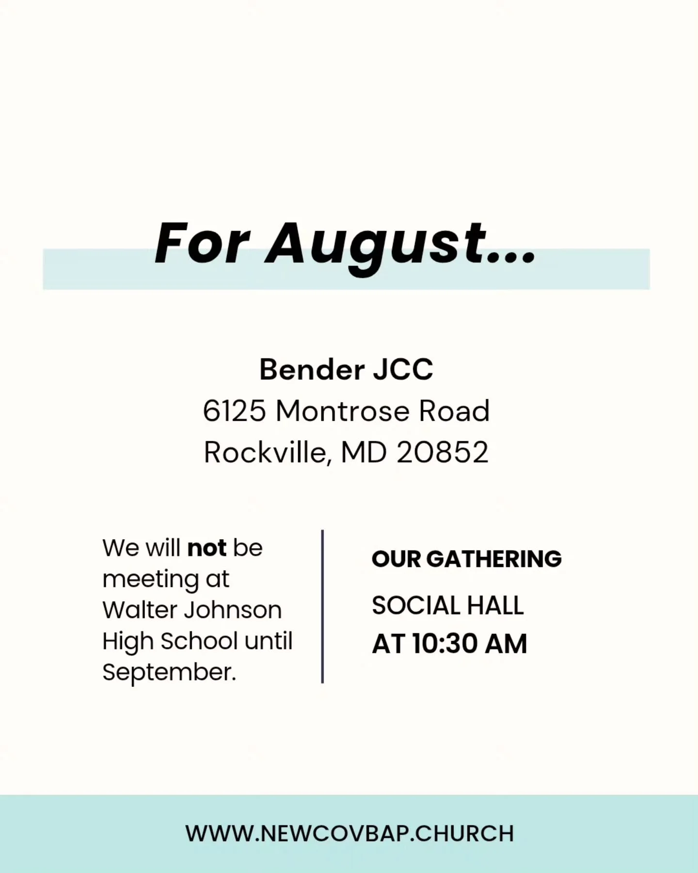 For the month of August we will be meeting at Bender JCC for our Sunday gathering!
