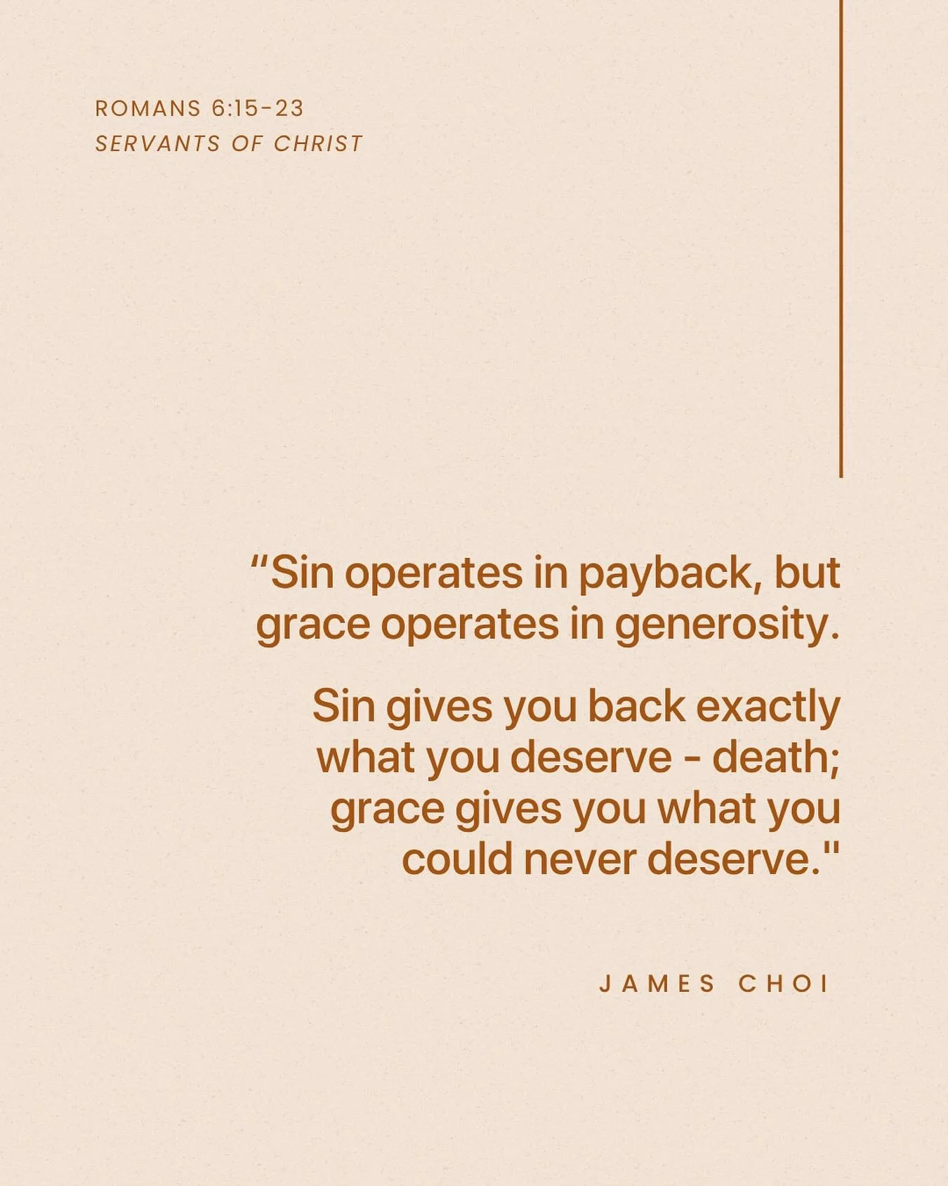 From Sunday&rsquo;s sermon &ldquo;Servants of Christ&rdquo; on Romans 6:15-23.

Listen to the full sermon on our website, Spotify, or Apple Podcasts.