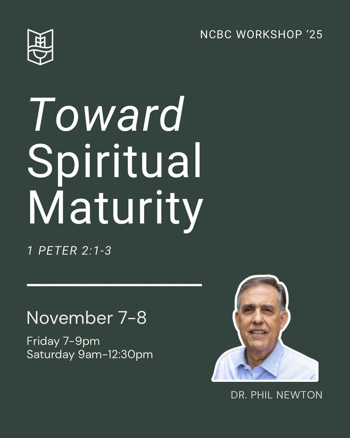 Registration is now open for the &ldquo;Toward Spiritual Maturity&rdquo; workshop until October 31!&nbsp;&nbsp;

Join us Friday, November 7 and Saturday, November 8 for a two-day workshop with Dr. Phil Newton, Director of Pastoral Care and Mentoring 