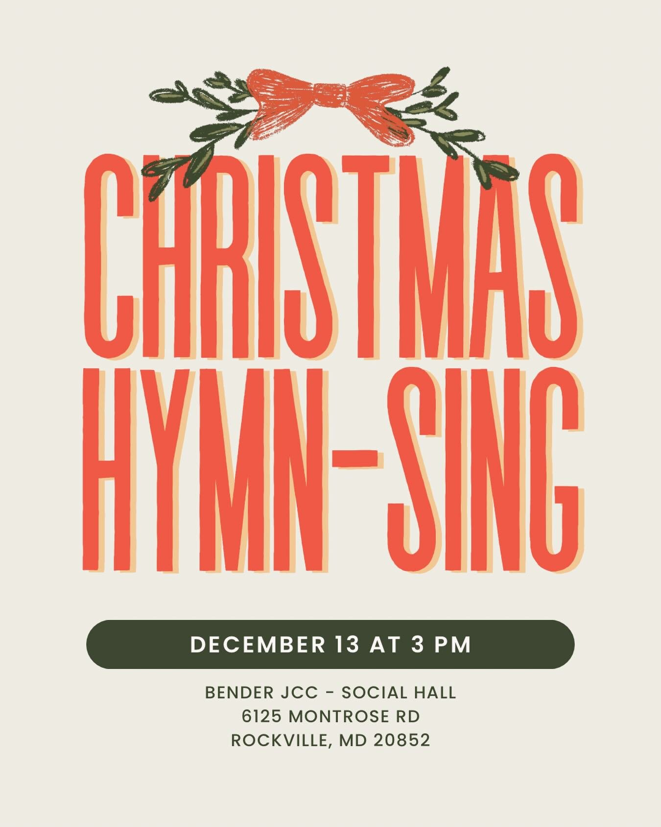 Join us for our Christmas Hymn-Sing on Saturday, December 13 at 3-5 PM! We will be singing, snacking, and sipping on warm drinks so invite your friends, families, neighbors, everyone&mdash;all are welcome!