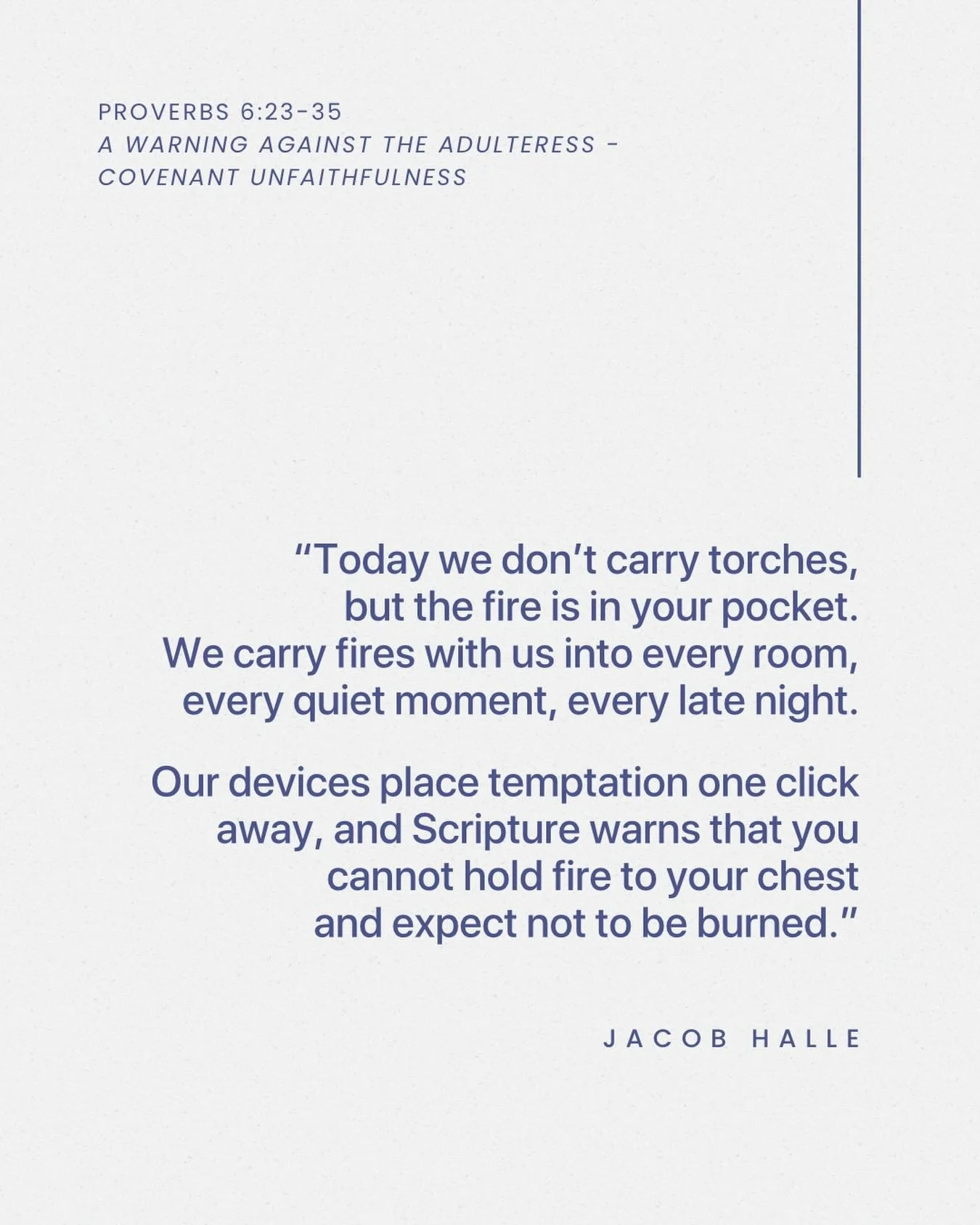 From Sunday&rsquo;s sermon &ldquo;A Warning Against the Adulteress&mdash;Covenant Unfaithfulness&rdquo; on Proverbs 6:23-35.

Listen to the full sermon on our website, Spotify, or Apple Podcasts.