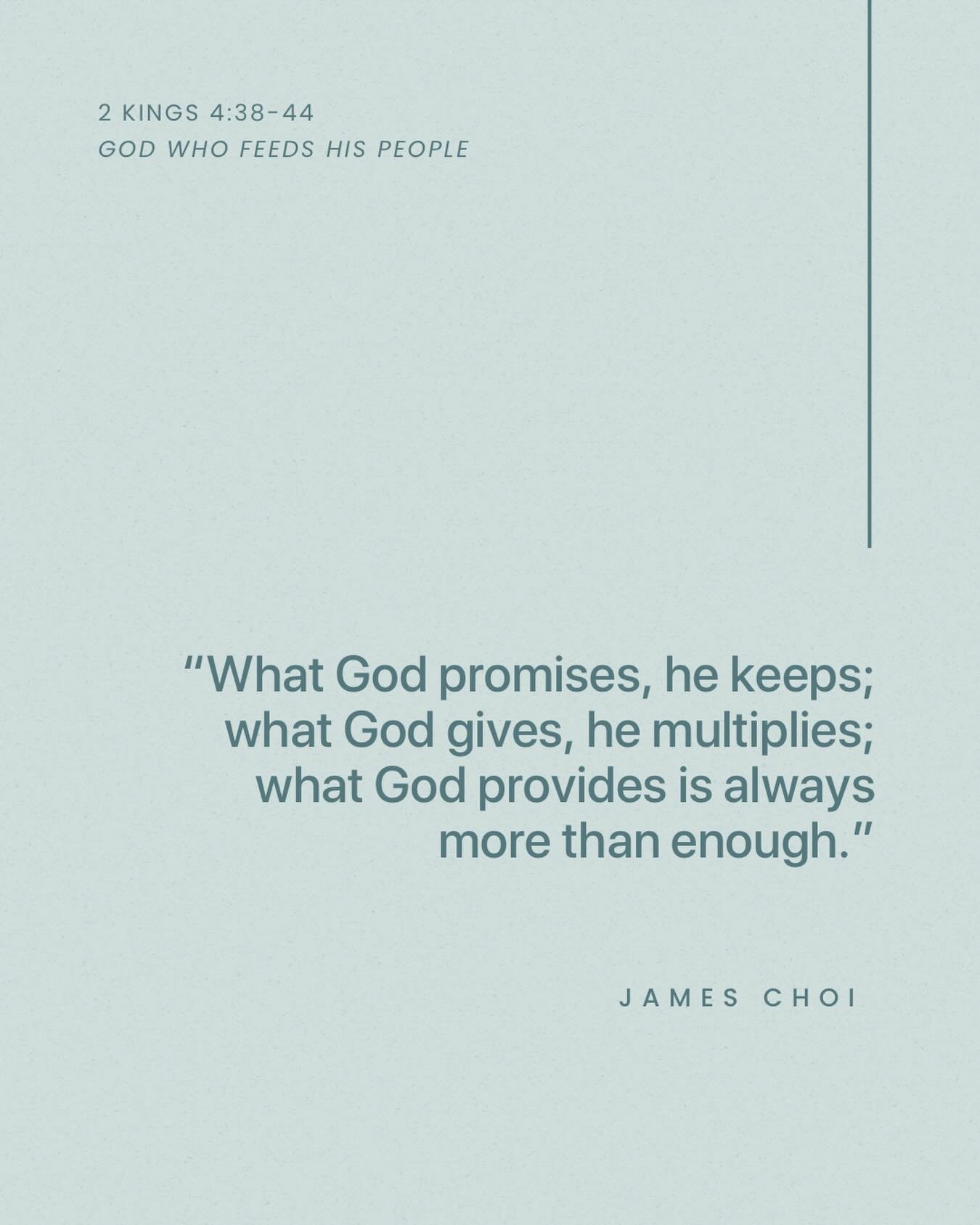 From Sunday&rsquo;s sermon &ldquo;God Who Feeds His People&rdquo; on 2 Kings 4:38-44.

Listen to the full sermon on our website, Spotify, or Apple Podcasts.