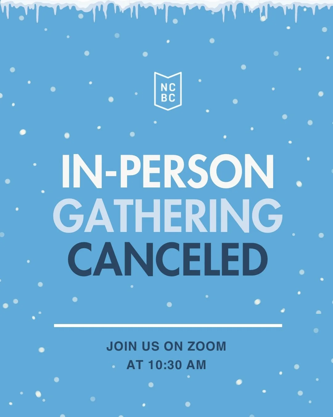 Dear Church Family,

Due to the storm, MCPS/Walter Johnson is closed. Our back-up reservation at JCC Bender has also informed us of their closure. Hence, in God&rsquo;s sovereignty, we will not be able to gather in person. 

Please join us on Zoom at