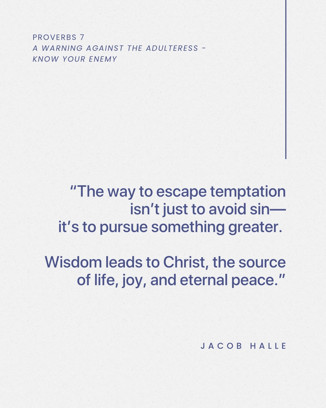 From Sunday&rsquo;s sermon &ldquo;A Warning Against the Adulteress - Know Your Enemy&rdquo; on Proverbs 7.

Listen to the full sermon on our website, Spotify, or Apple Podcasts.