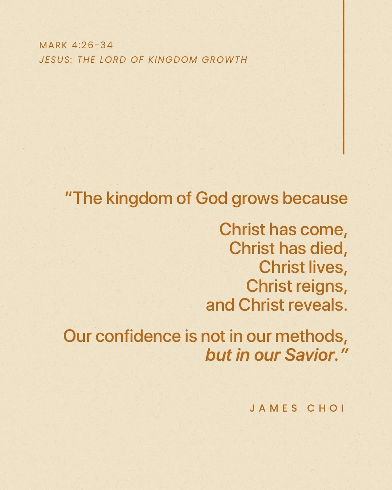 From Sunday&rsquo;s sermon &ldquo;Jesus: The Lord of Kingdom Growth&rdquo; on Mark 4:26-34.

Listen to the full sermon on our website, Spotify, or Apple Podcasts.