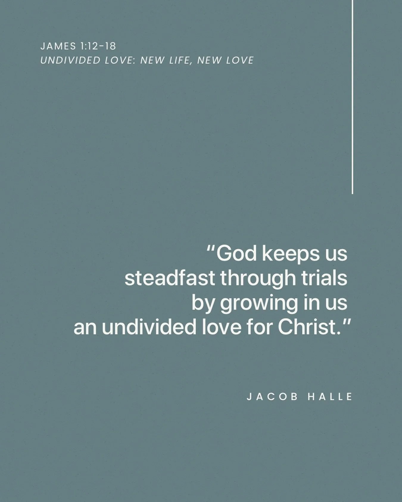 From Sunday&rsquo;s sermon &ldquo;Undivided Love: New Life, New Love&rdquo; on James 1:12-18.

Listen to the full sermon on our website, Spotify, or Apple Podcasts.