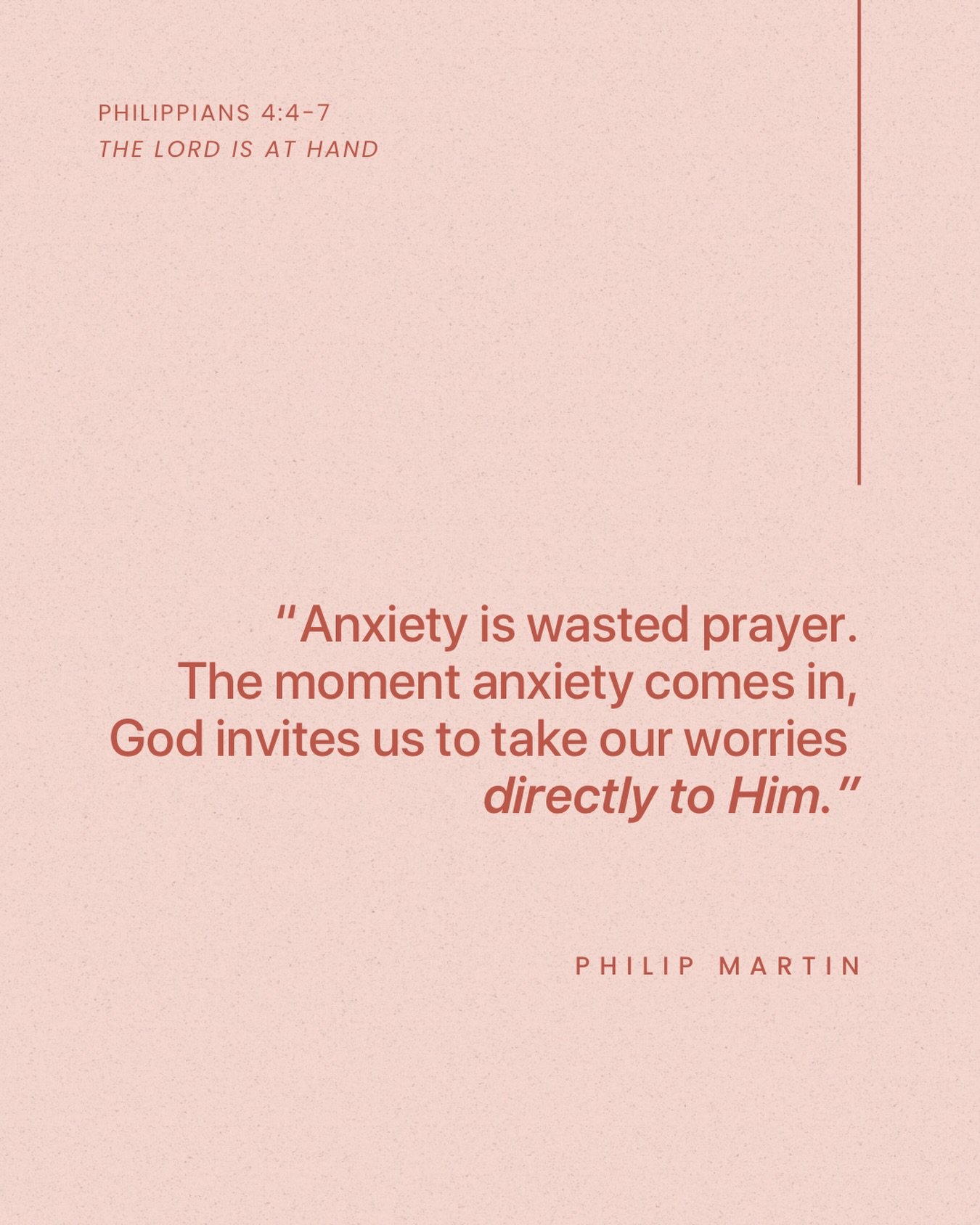 From Sunday&rsquo;s sermon &ldquo;The Lord Is at Hand&rdquo; on Philippians 4:4-7.

Listen to the full sermon on our website, Spotify, or Apple Podcasts.