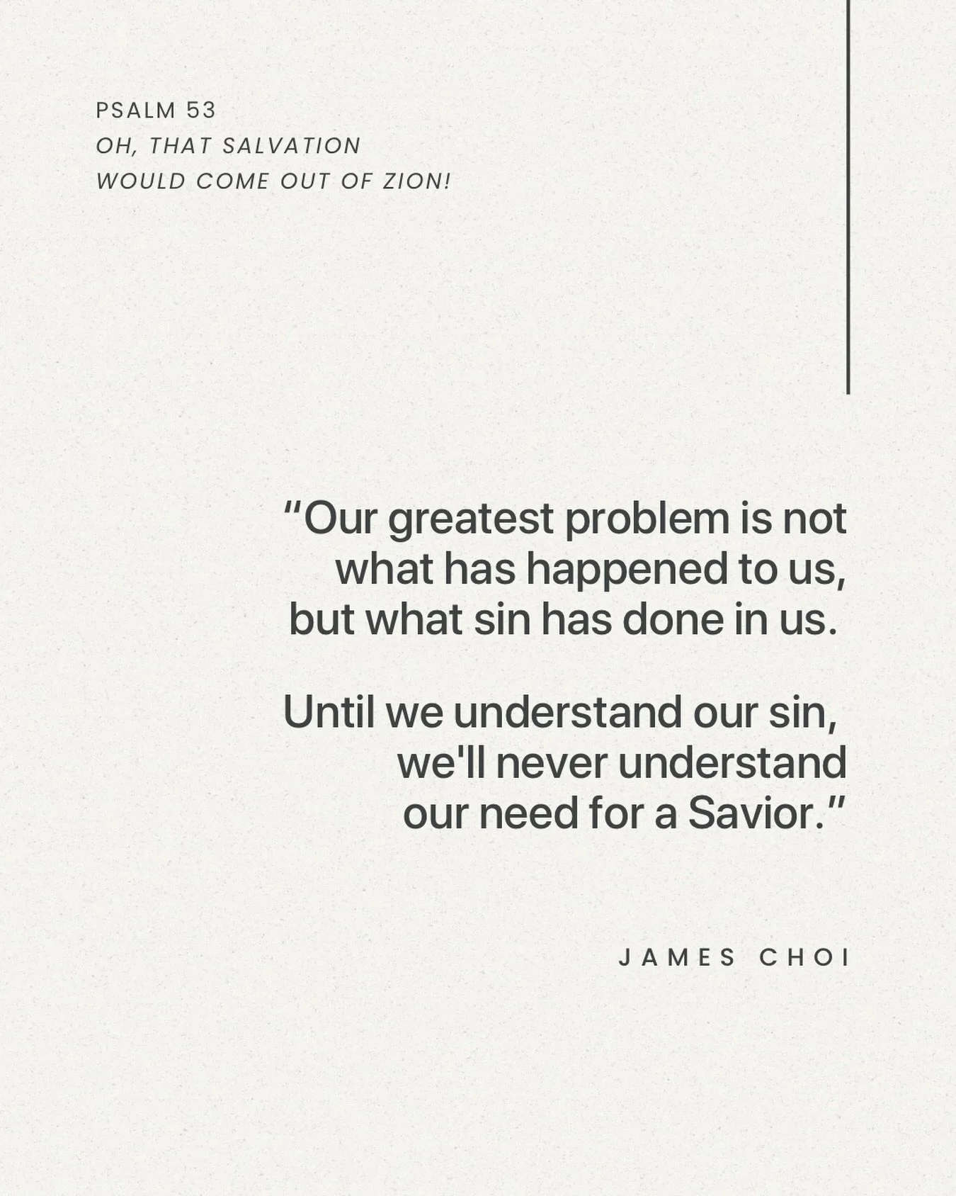 From Sunday&rsquo;s sermon &ldquo;Oh, That Salvation Would Come Out of Zion!&rdquo; on Psalm 53.

Listen to the full sermon on our website, Spotify, or Apple Podcasts.