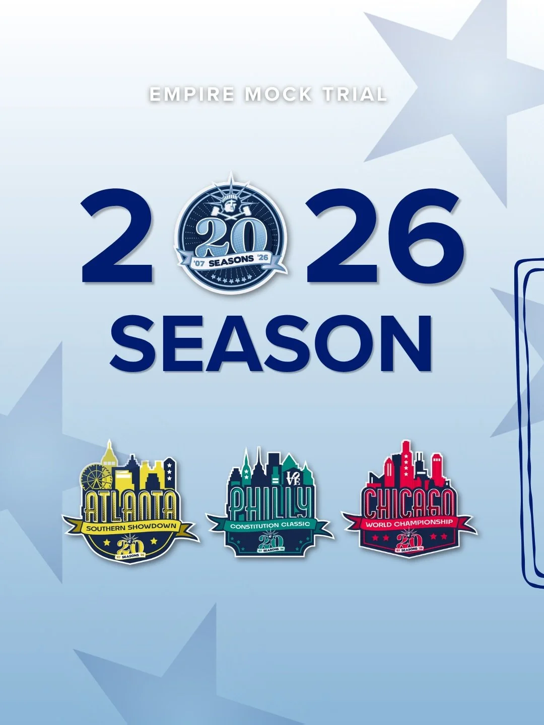 Empire Season  2️⃣0️⃣ is HERE
And we&rsquo;re not slowing down.

In 2026, we&rsquo;re all-in with THREE in-person competitions for the first time in six years:

🎡 Atlanta: Oct 2-5
🦅 Philly: Oct 16-19
🏙️ Chicago: Nov 13-16

More teams. More trials.