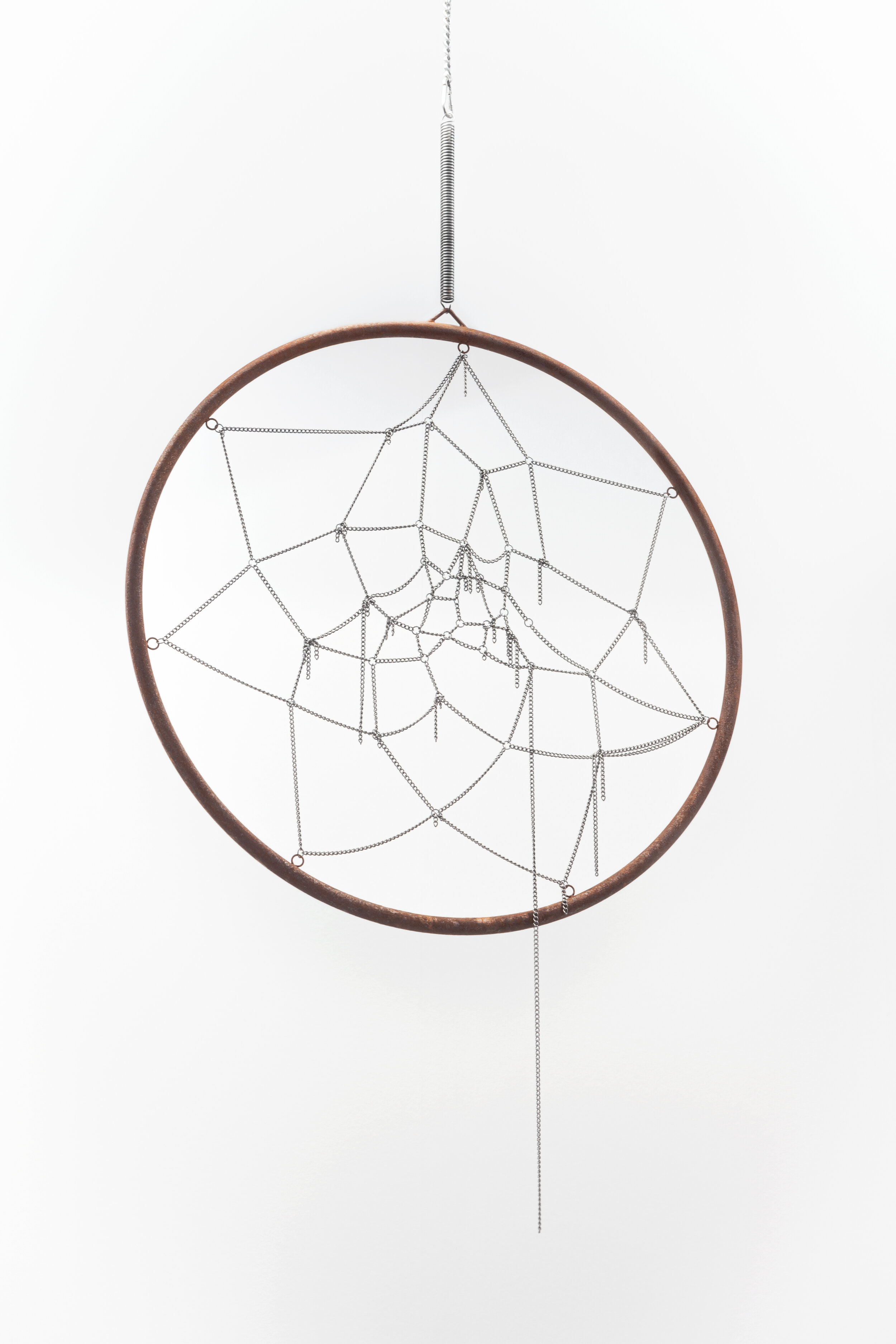  Bill Hayden,  Everyday can't be the same ,   2019. Powder-coated steel, chain, jumprings, 27” diameter, 3/4" tube.         