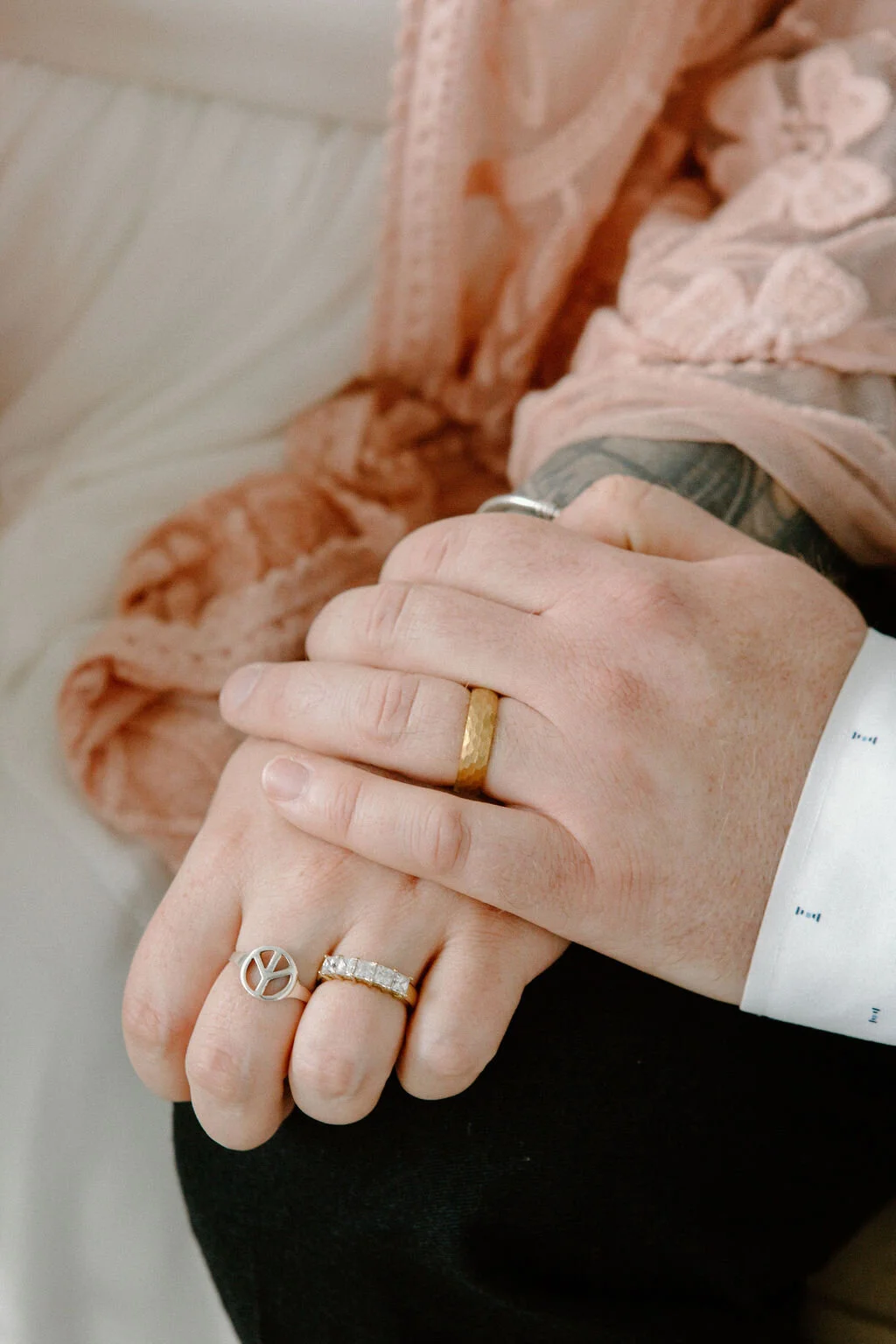 Groom resting his hand on the brides showing off their new rings I Elopement in Kitchener Waterloo by CK &amp; Co Events
