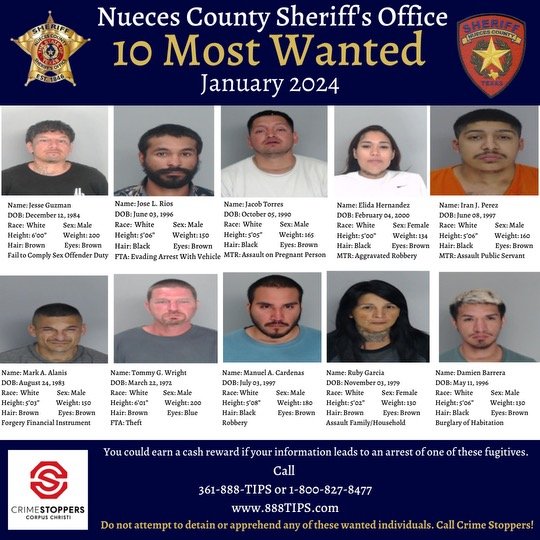 Nueces County Sheriff’s Office 10 Most Wanted January 2024 — South