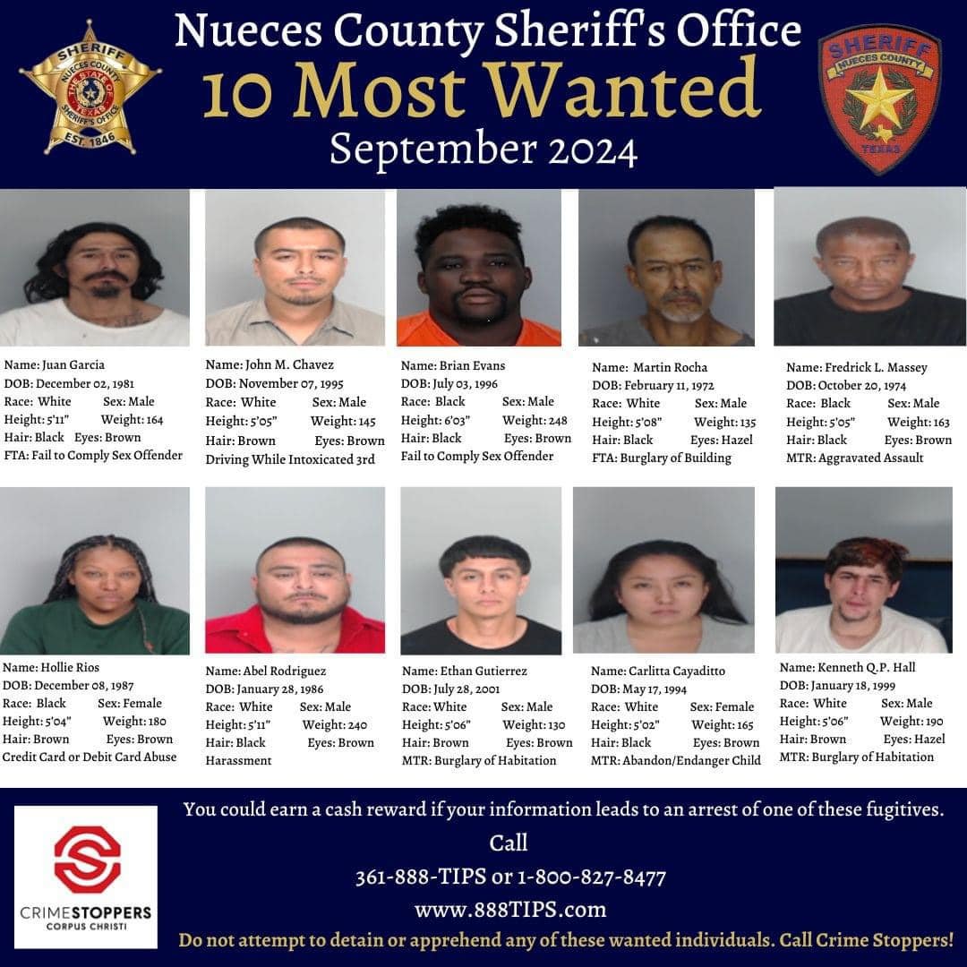 Nueces County's Top 10 Most Wanted September 2024