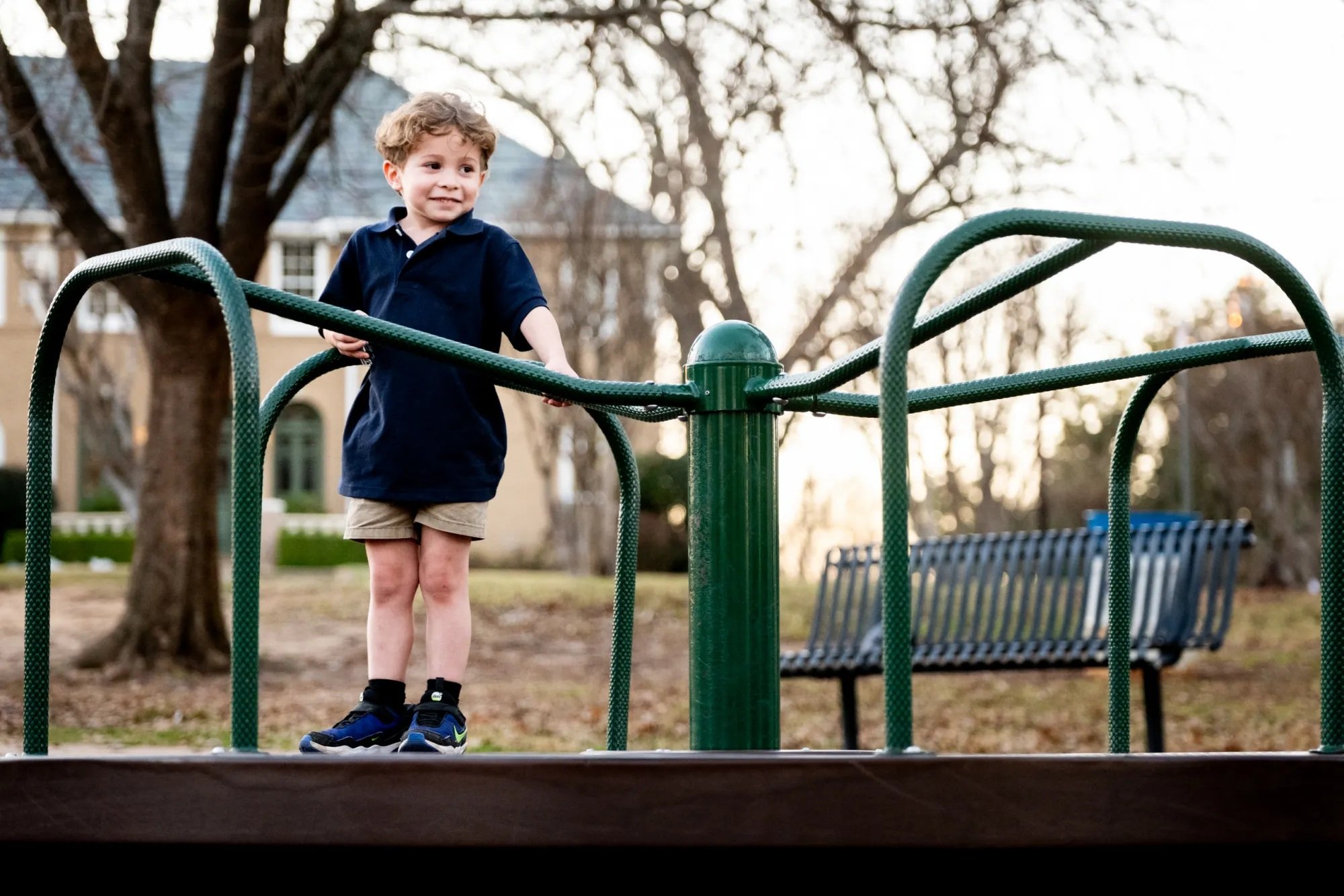  Kingston Gallegos, 5, spends his evening playing at Bergfeld Park, on Jan. 6, in Tyler. Michael Cavazos for The Texas Tribune 