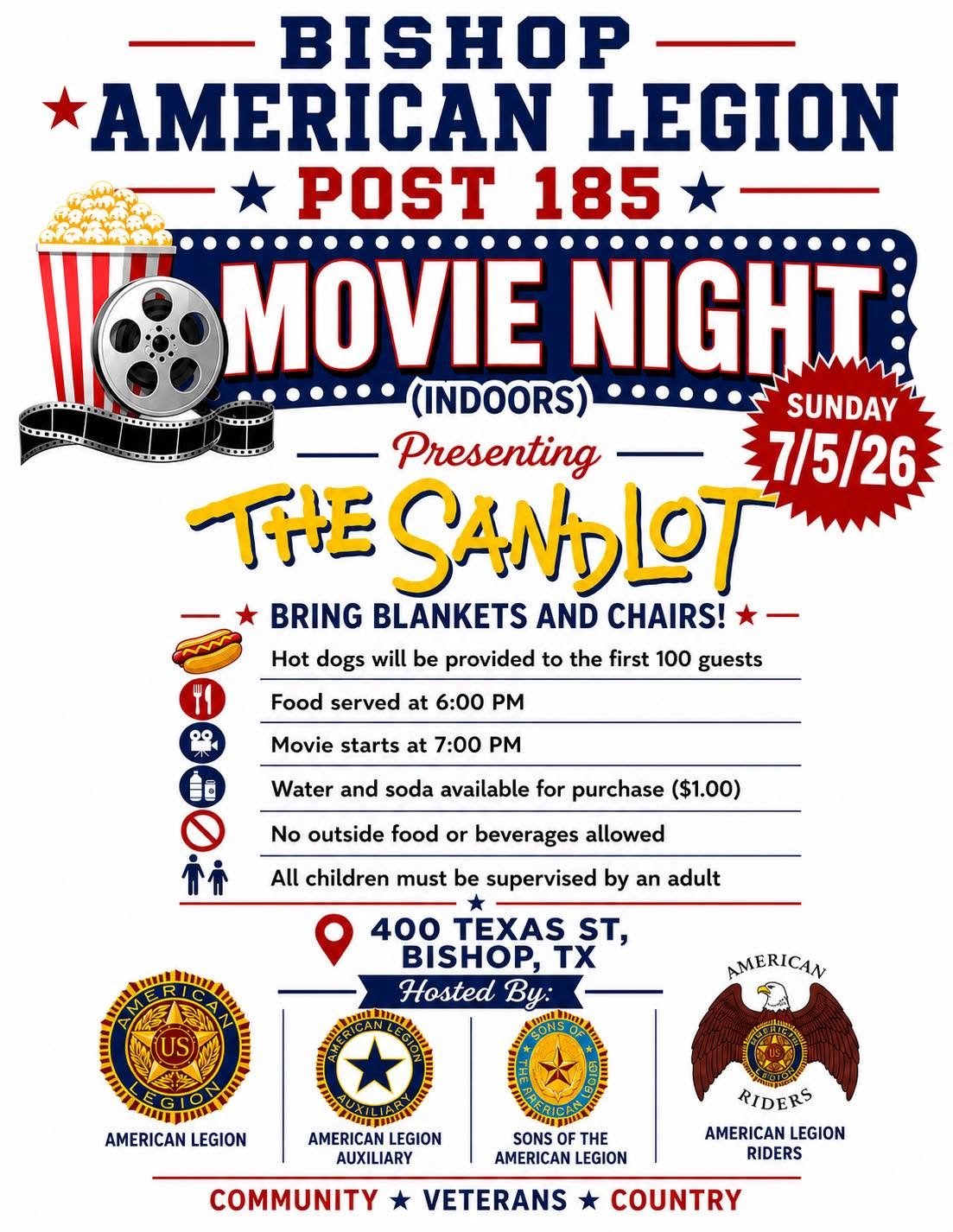 Free Movie Night at the Bishop American Legion