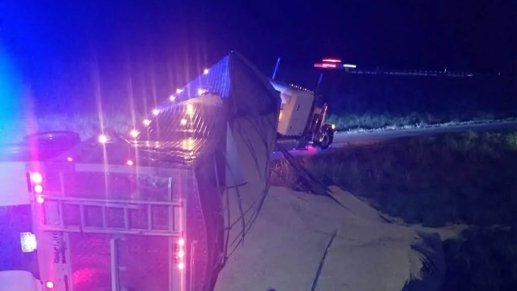 50,000 Pounds of Corn Spill After 18-Wheeler Rolls Over