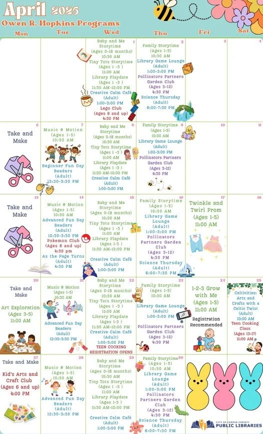 Owen R. Hopkins Library April 2026 Calendar 