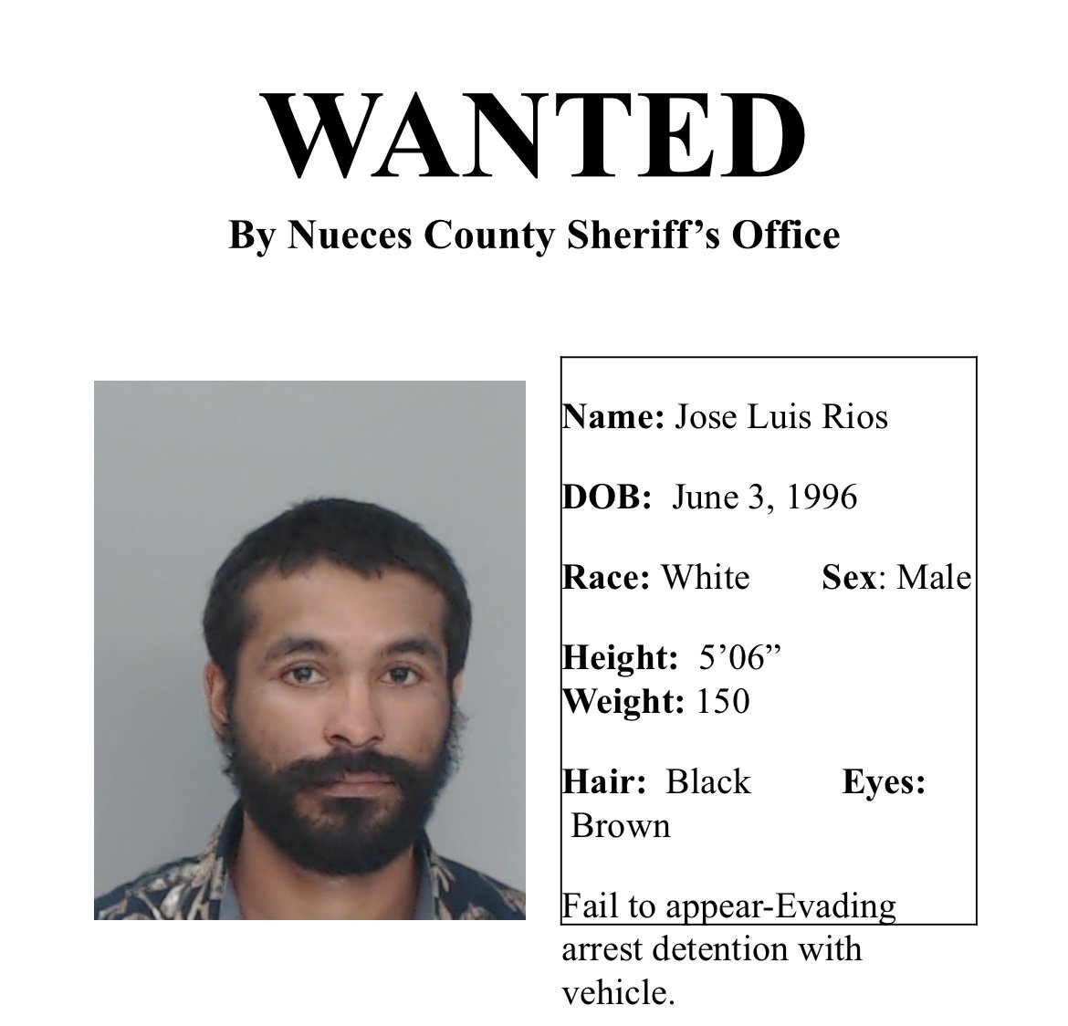 Wanted by the Nueces County Sheriff’s Office