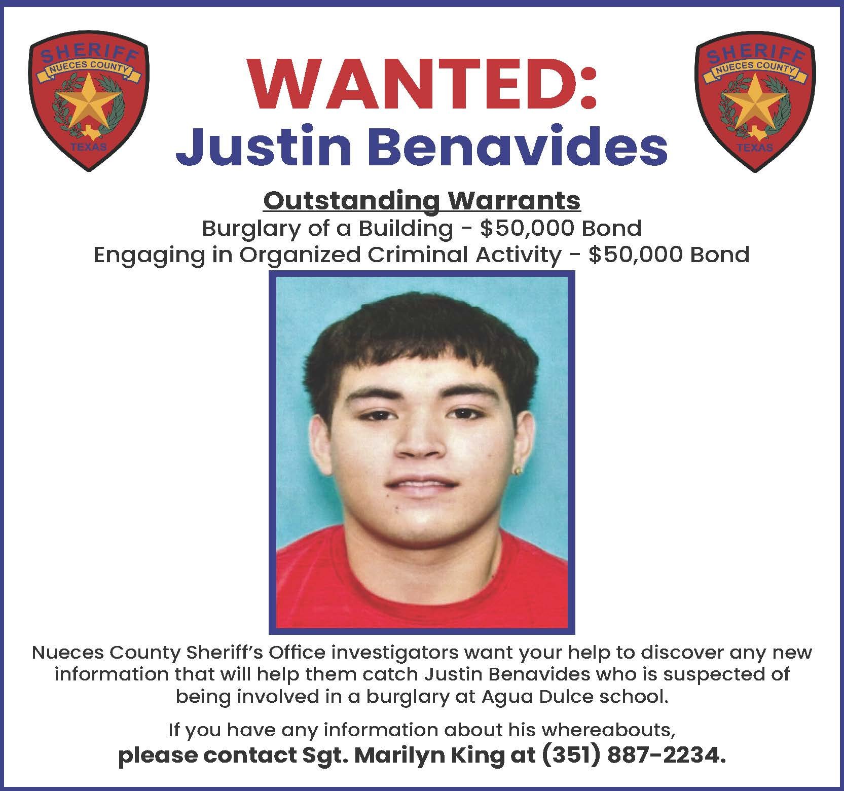 Wanted Suspect in Burglary of Auga Dulce School