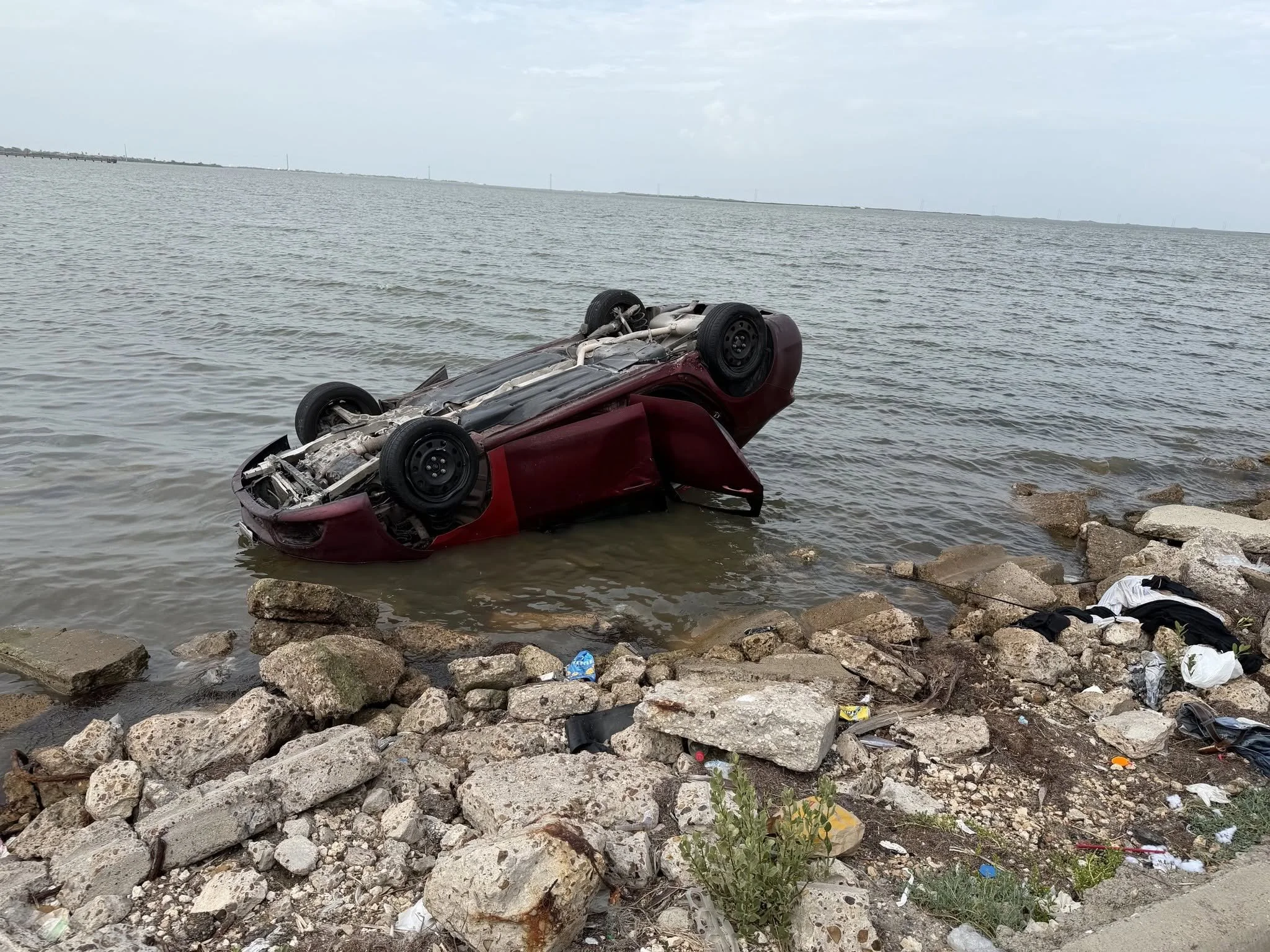 Vehicle Ends Up in Bay Following Single-Vehicle Accident