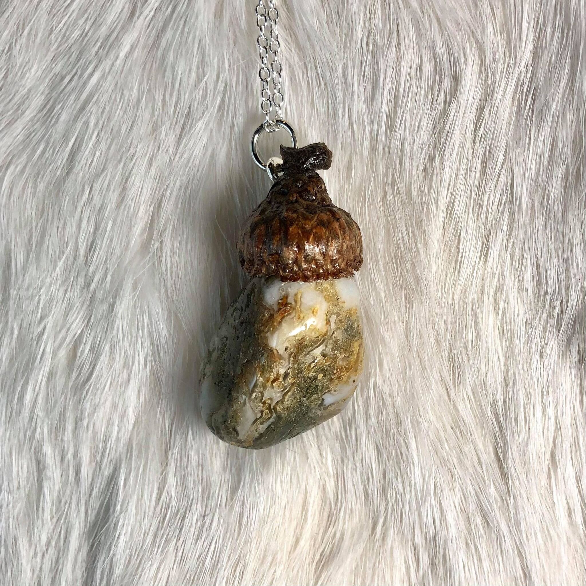 Moss Agate Acorn Necklace 