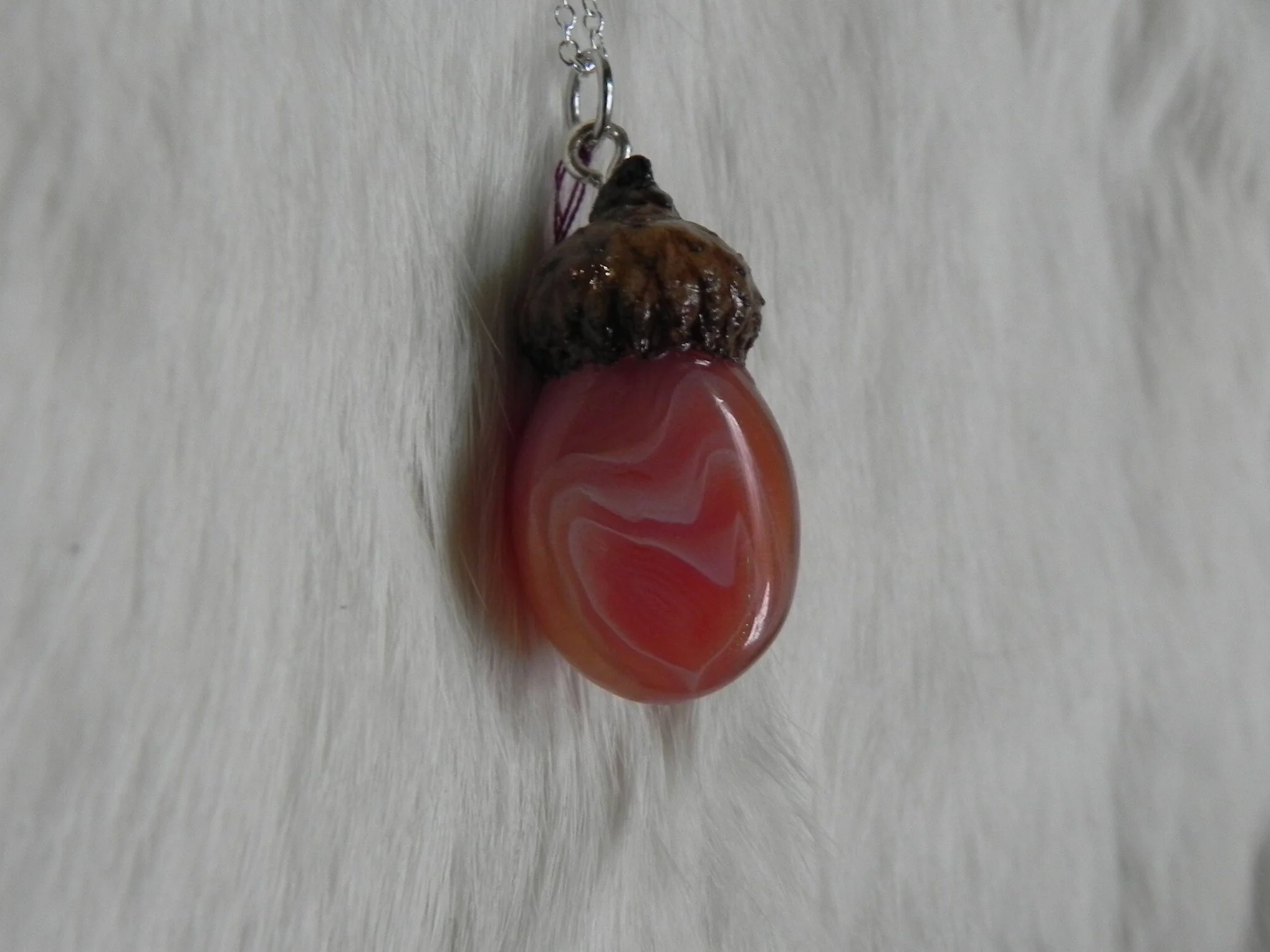 Pink Agate Acorn Necklace