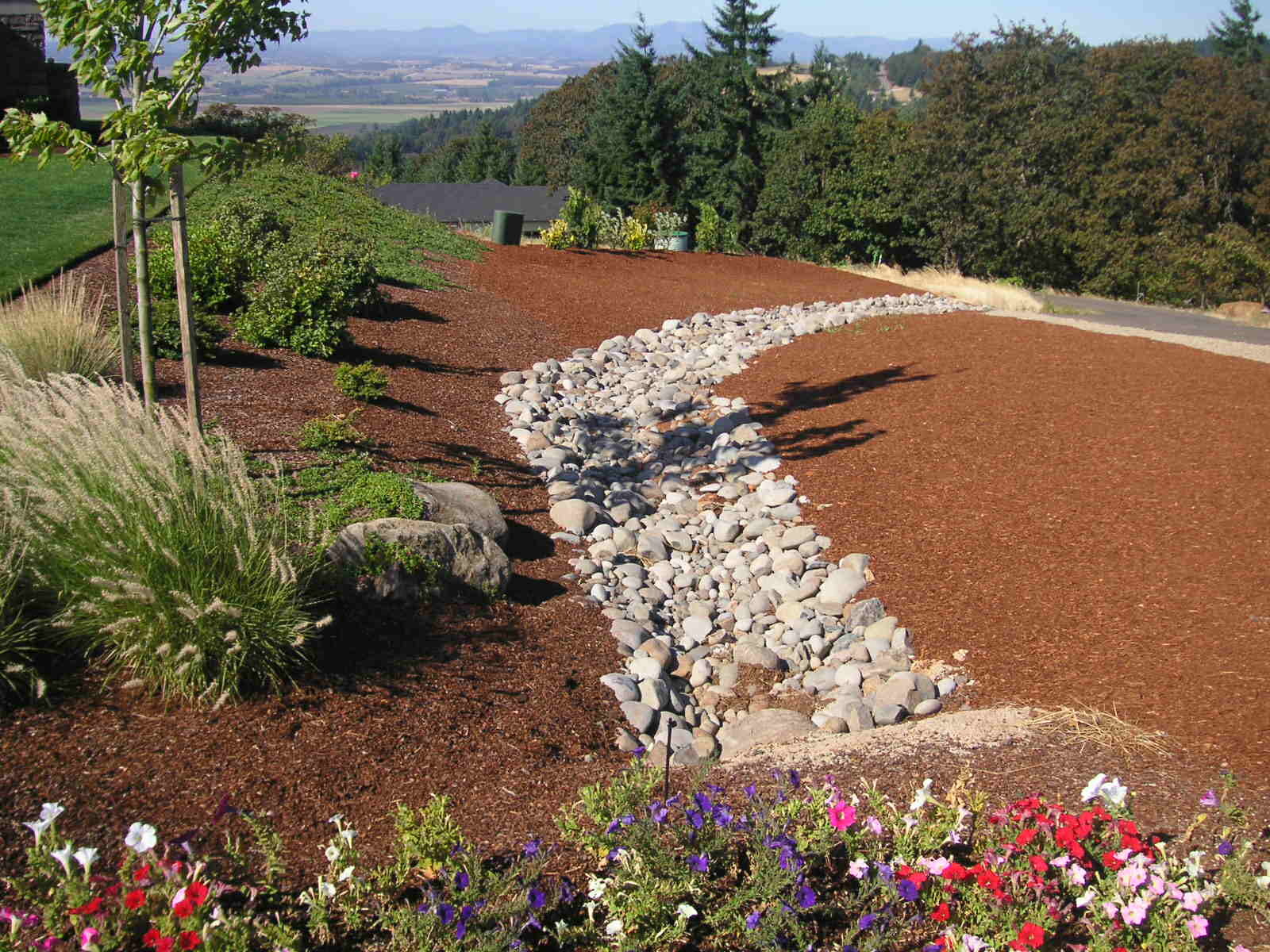 Bark, mulch, decorative rocks.