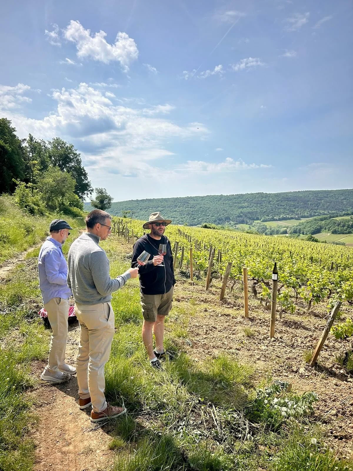 One of our favorite tastings in Côte d’Or, chez Franck et Fred of @domainebuisson, in the heights of Saint Romain where we walk the vineyards surrounded by the exposed limestone of the impressive falaises (cliffs). A highlight of our Pilg