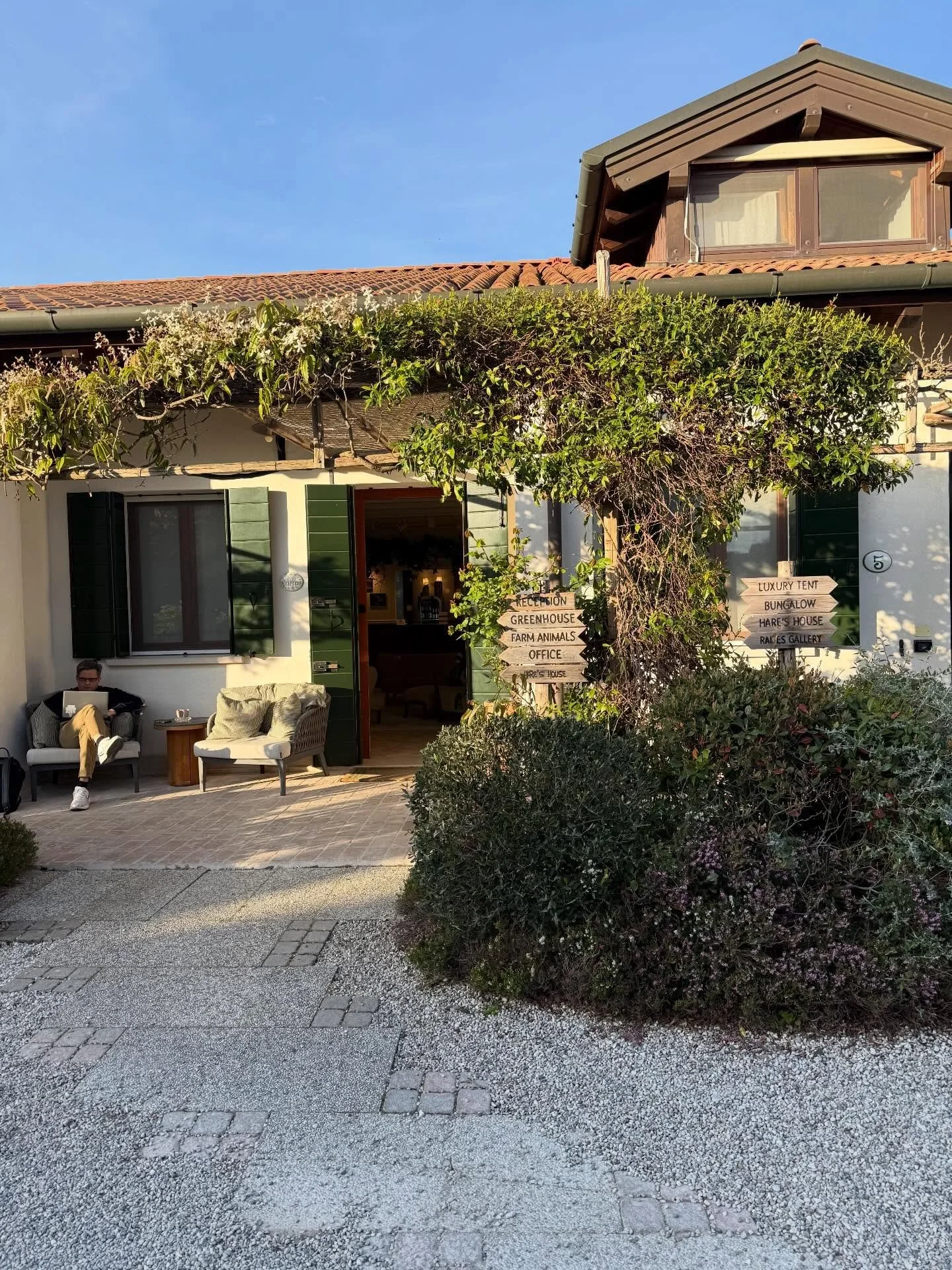 Um did we find the best airport hotel in the world? 
One mile from the Venice airport. 
While it may not look like much on the internet, in person it&rsquo;s such a lush, beautiful, farm and garden center. 
What a surprise and delight. Trust me. Mark