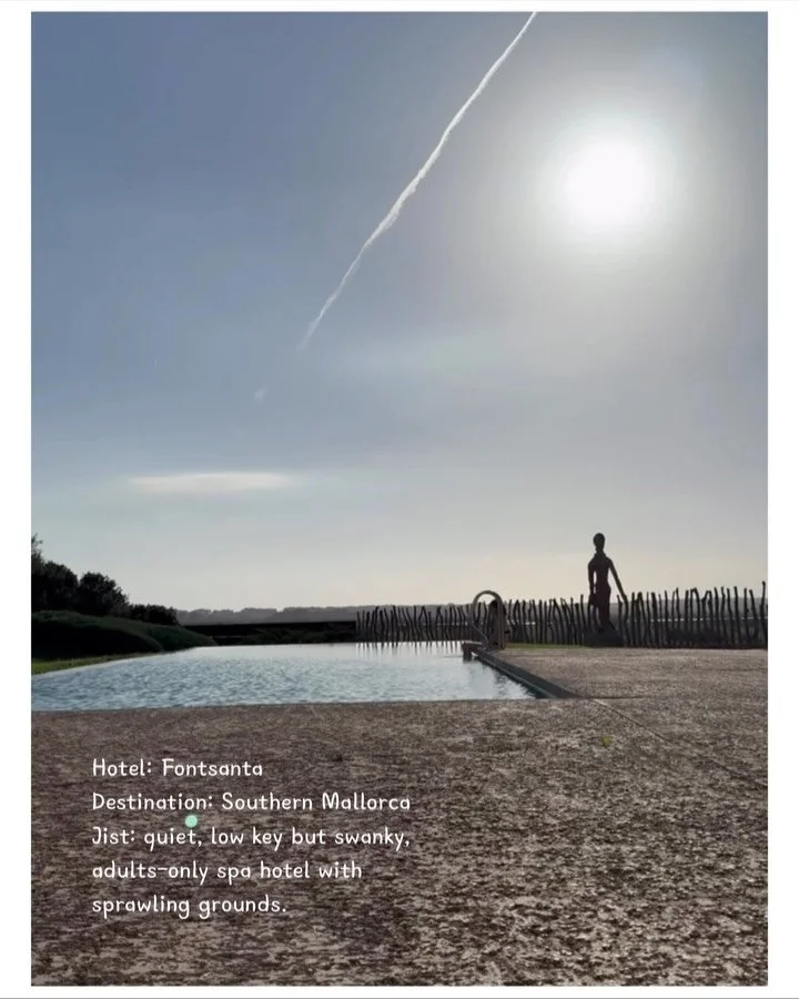 Melting into Mallorca. A quiet slice, way out of this world @fontsanta. Nothing fussy, very calming, tip top service, very chic. So much to do and see on this islands but once you pass through the steel gate, that all fades. Forward zee mail, last I 