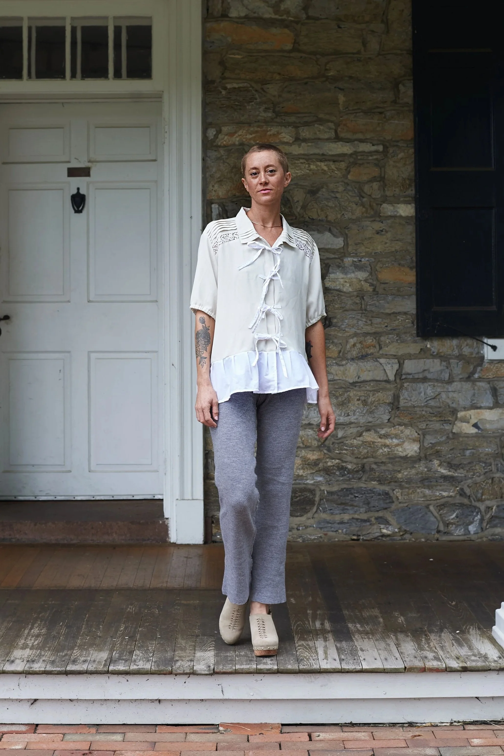 Cream shirt with bow ties