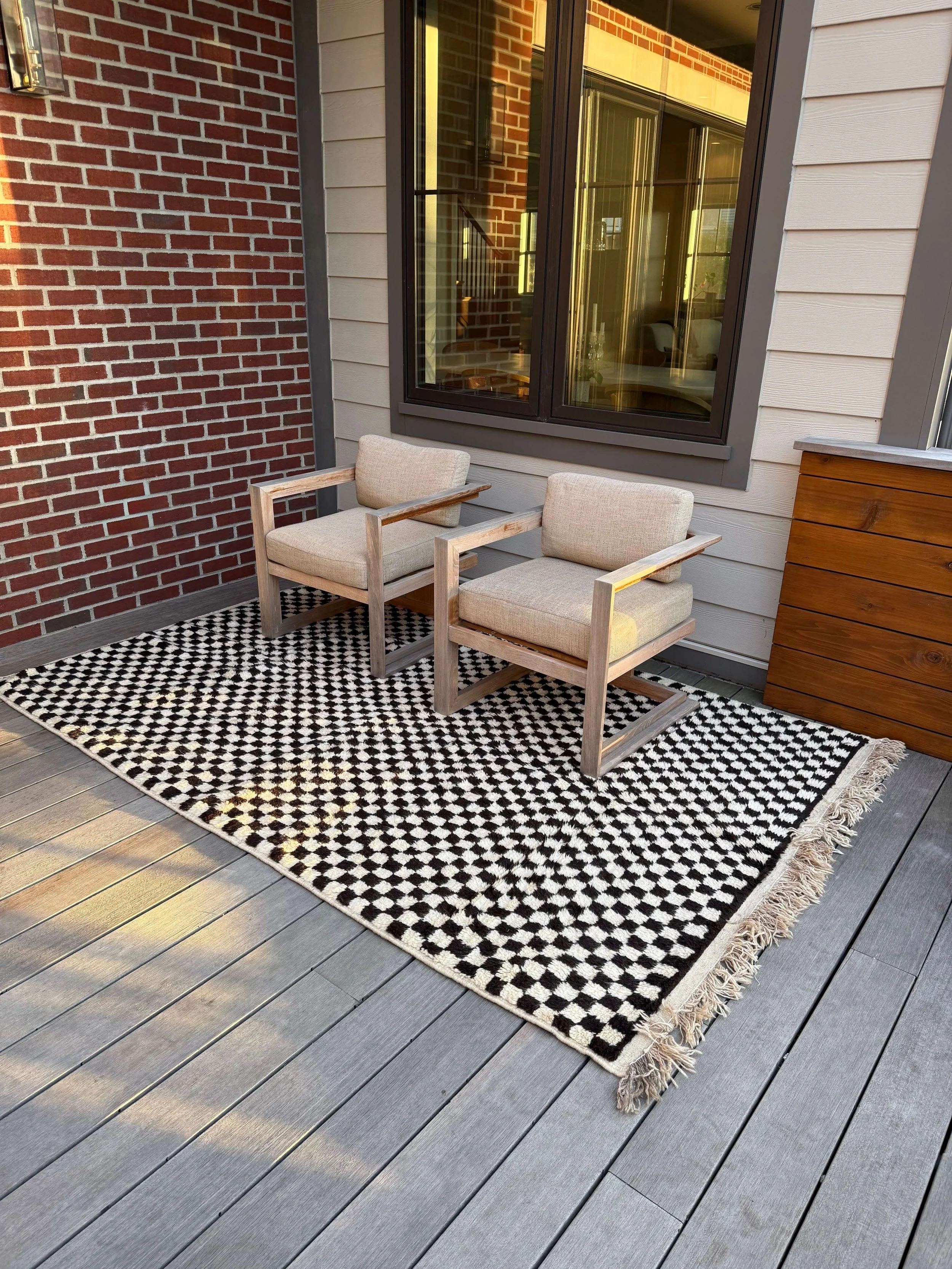 Moroccan Black and Cream Checkerboard Rug