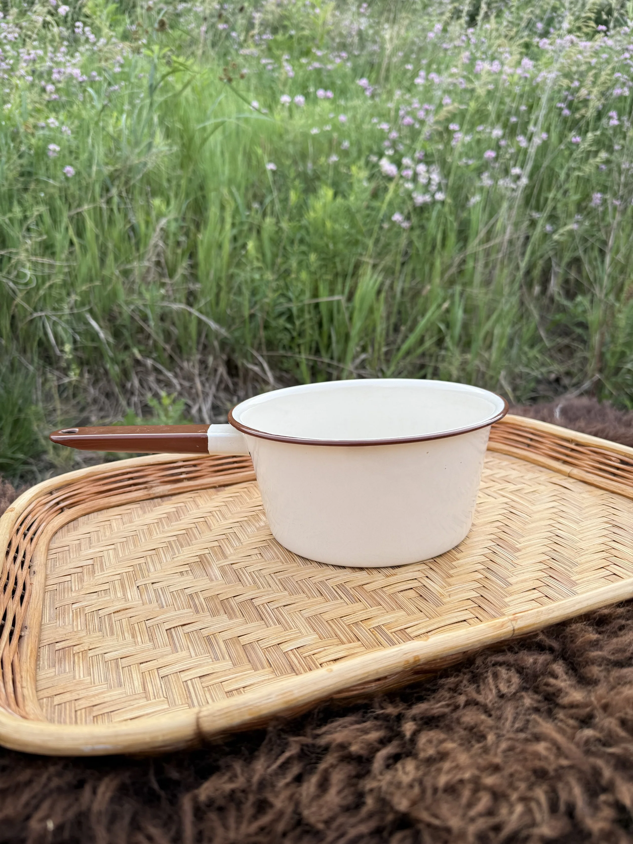 Antique Brown and Cream Enamel Pan 1.jpg