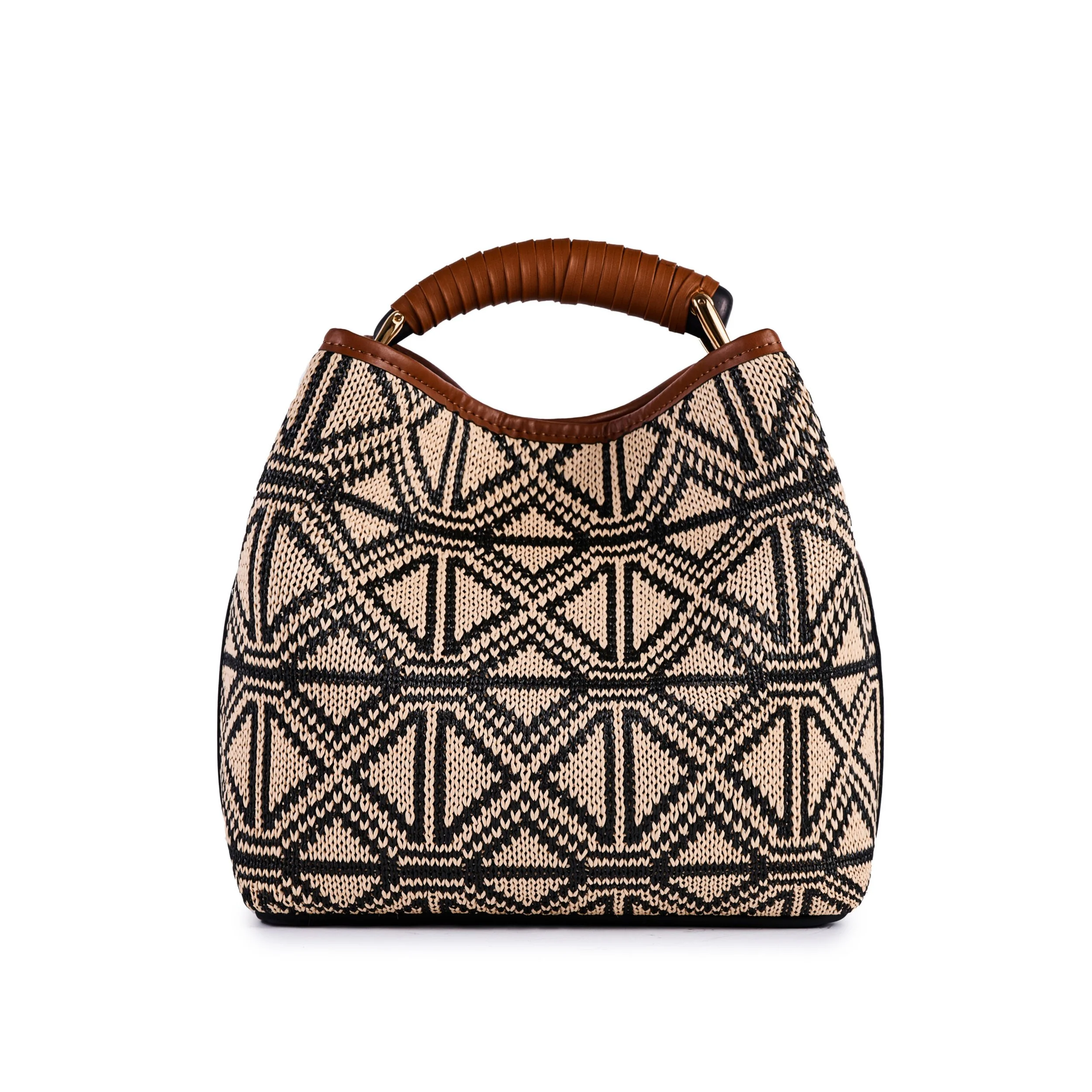 Patterned Rafia Bucket Bag, by ViaMailBag Beige 2.jpg