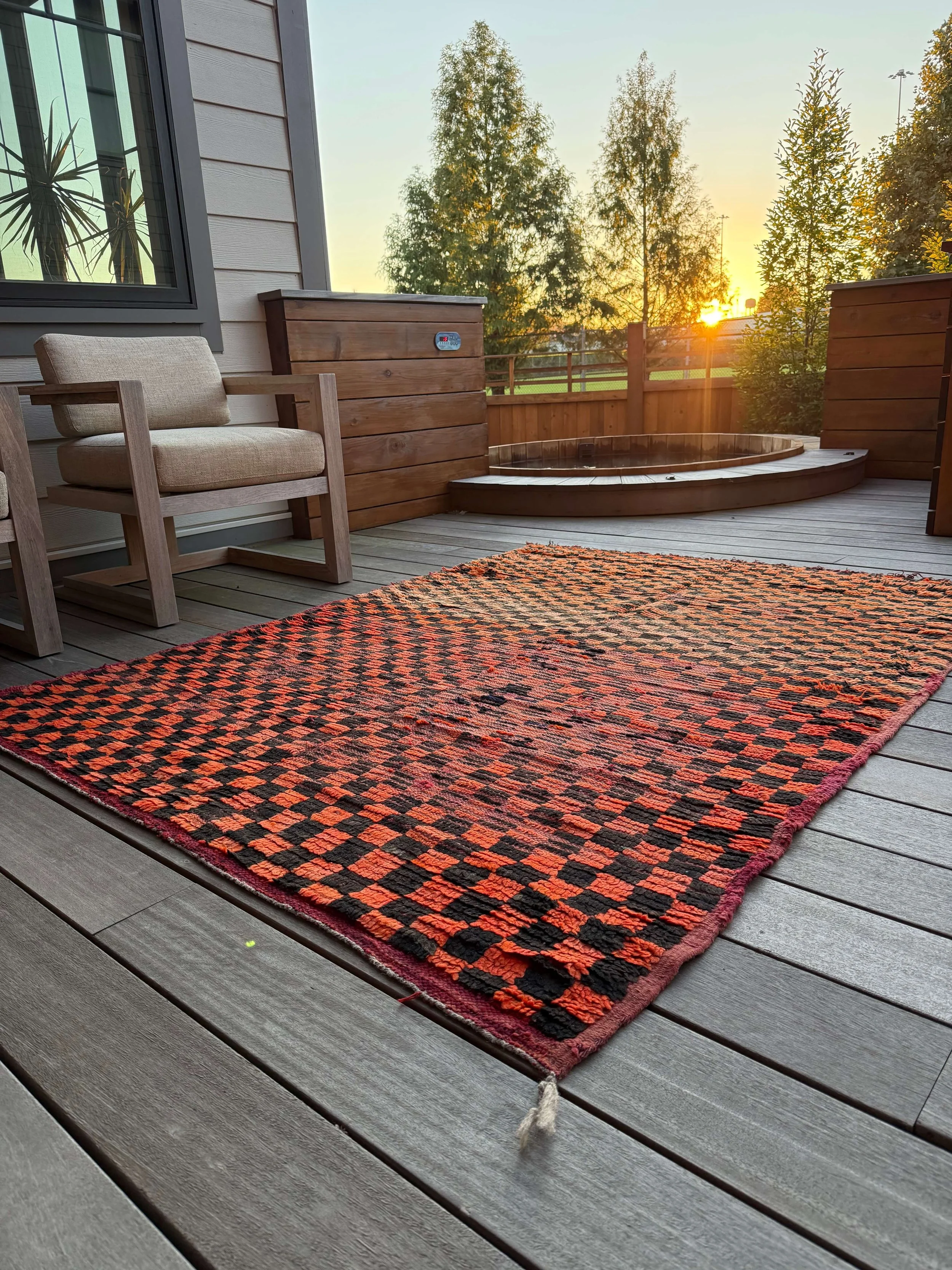 Moroccan Orange and Black Checkerboard Rug, Vintage Collection