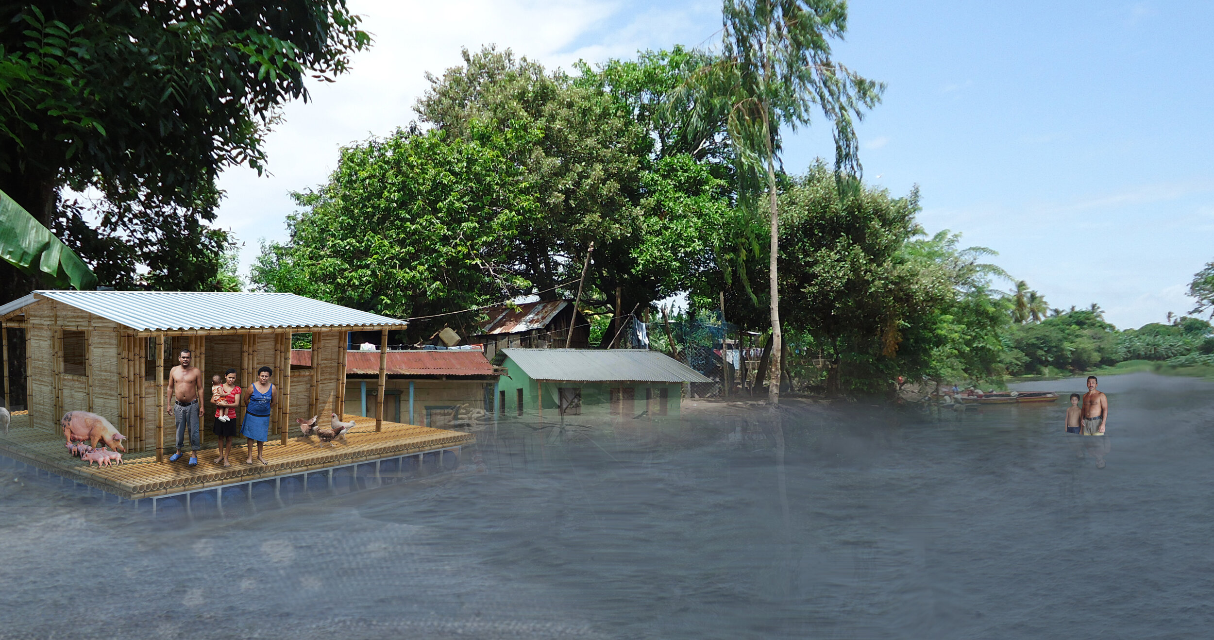  Render of house floating during flood 