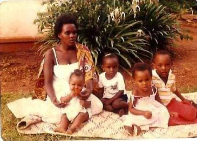 Brenda, bottom right with her mom and 3 of her siblings a few years before moving to Uganda.
