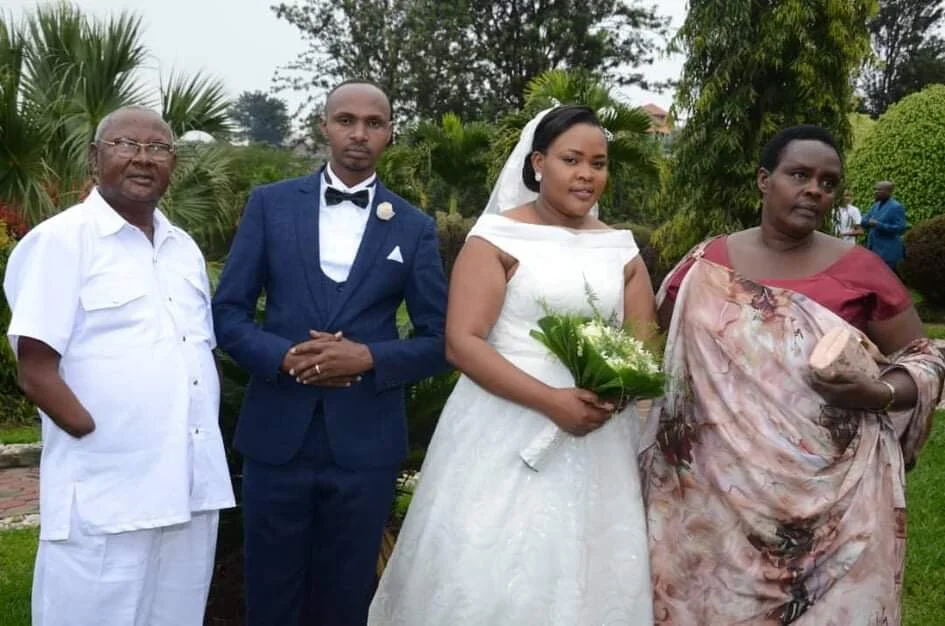 Brenda, with her husband Frank and her parents at her wedding in December of 2019.