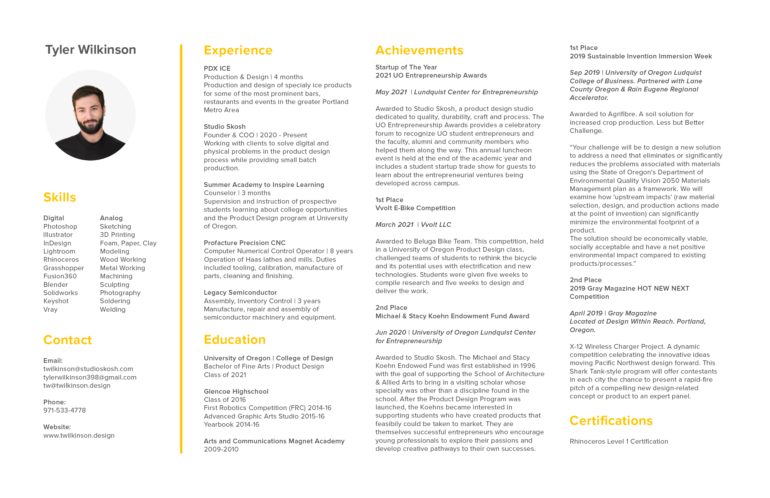 Resume — TYLER WILKINSON