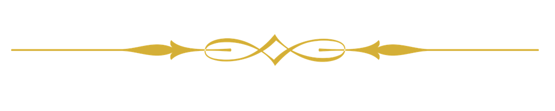 Gold decorative line with symmetrical swirl and arrow designs in the center