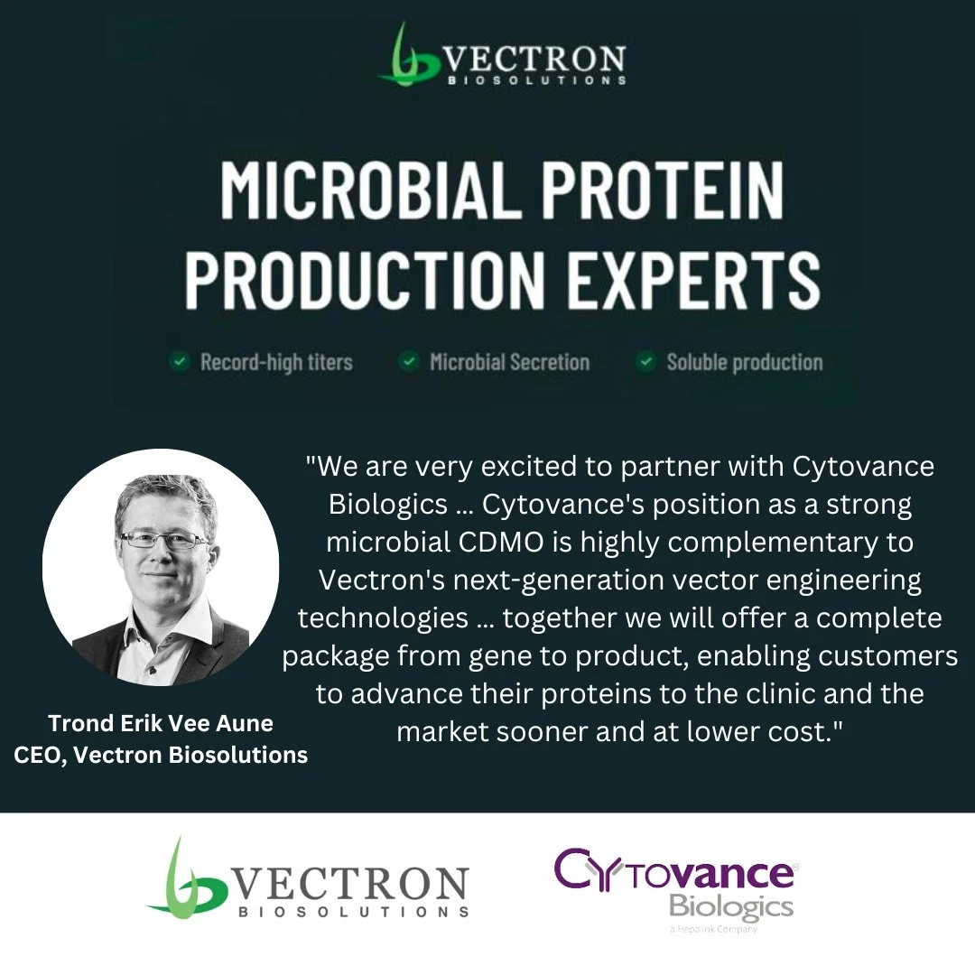Portfolio Company Vectron Biosolutions and Cytovance Biologics Partner to Improve Development of Biologics