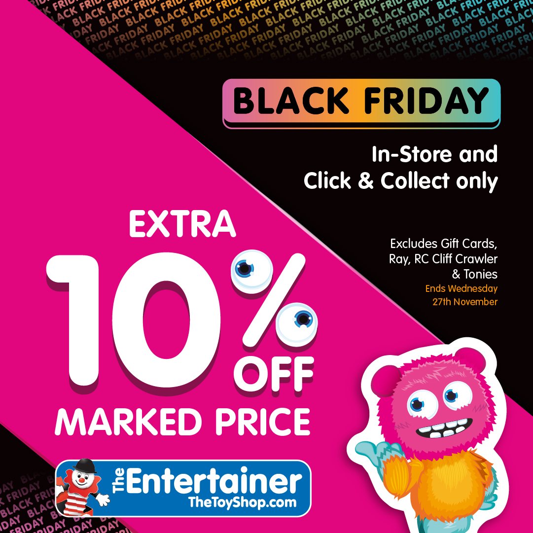 Looking for the perfect toys to make this Christmas magical? 🎄🎅 

Visit The Entertainer at The Marlowes Shopping Centre for their Black Friday Deals, Extra 10% OFF Everything! 🎉

Shop in-store and online from Wednesday, 20th November (12:01am) to 