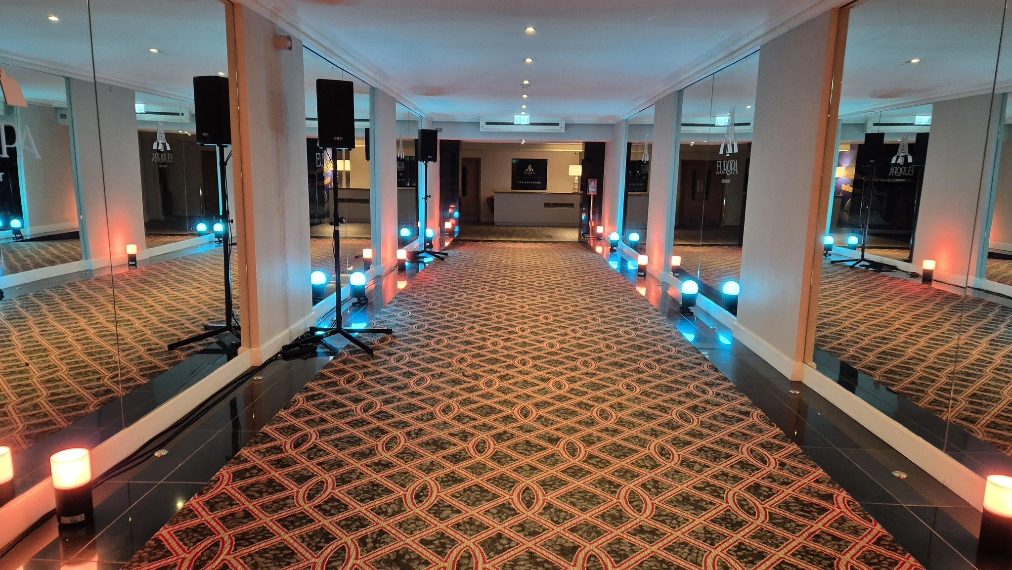 uplighting in reception walkway