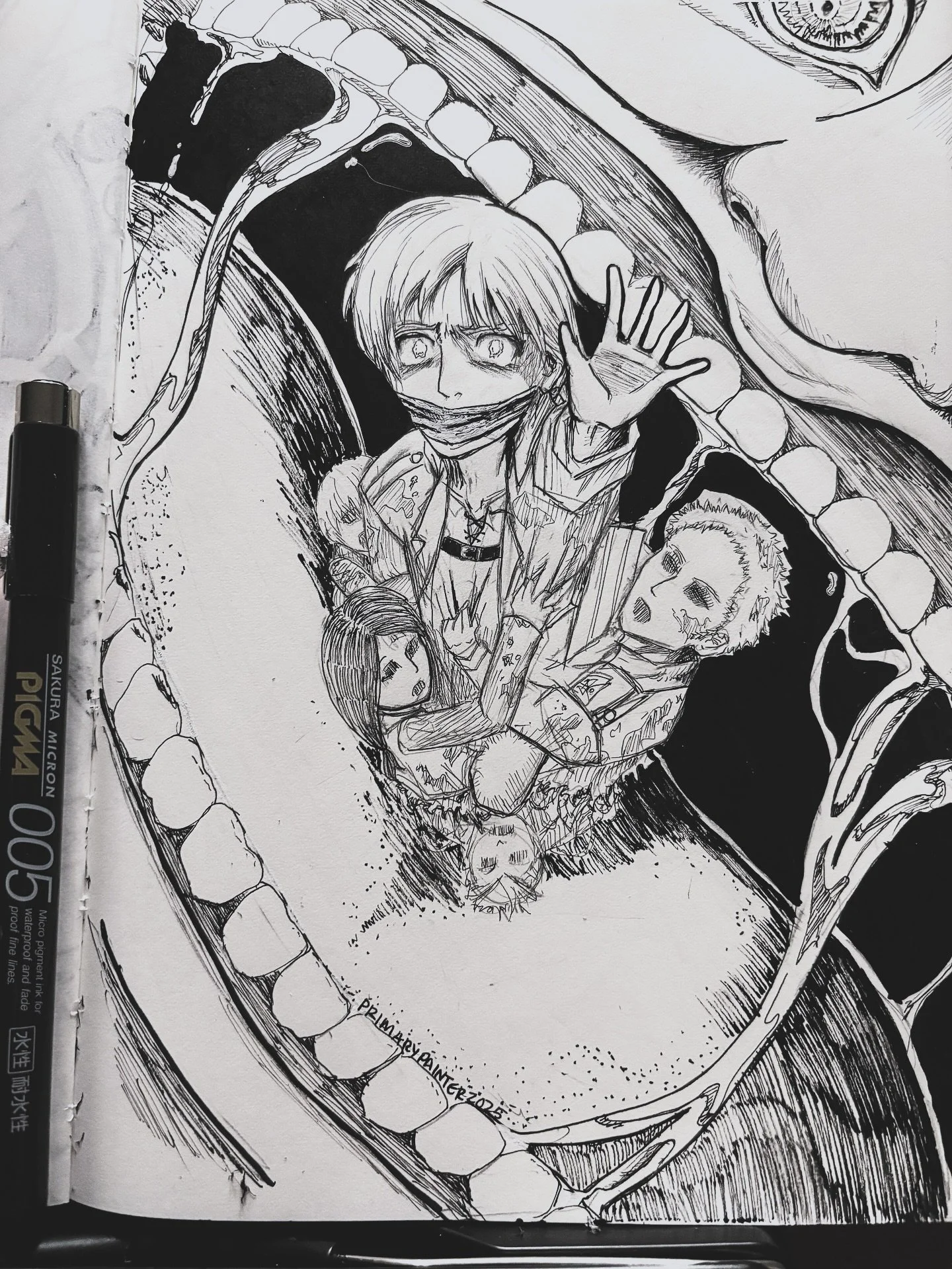 #Inktober Day 8: Reckless

For SNK fans, do you remember when the cadets just graduated? And Eren got to lead his own squad? And then the titans broke through the wall again and Eren and his squad got wiped out before you could blink because Eren rea