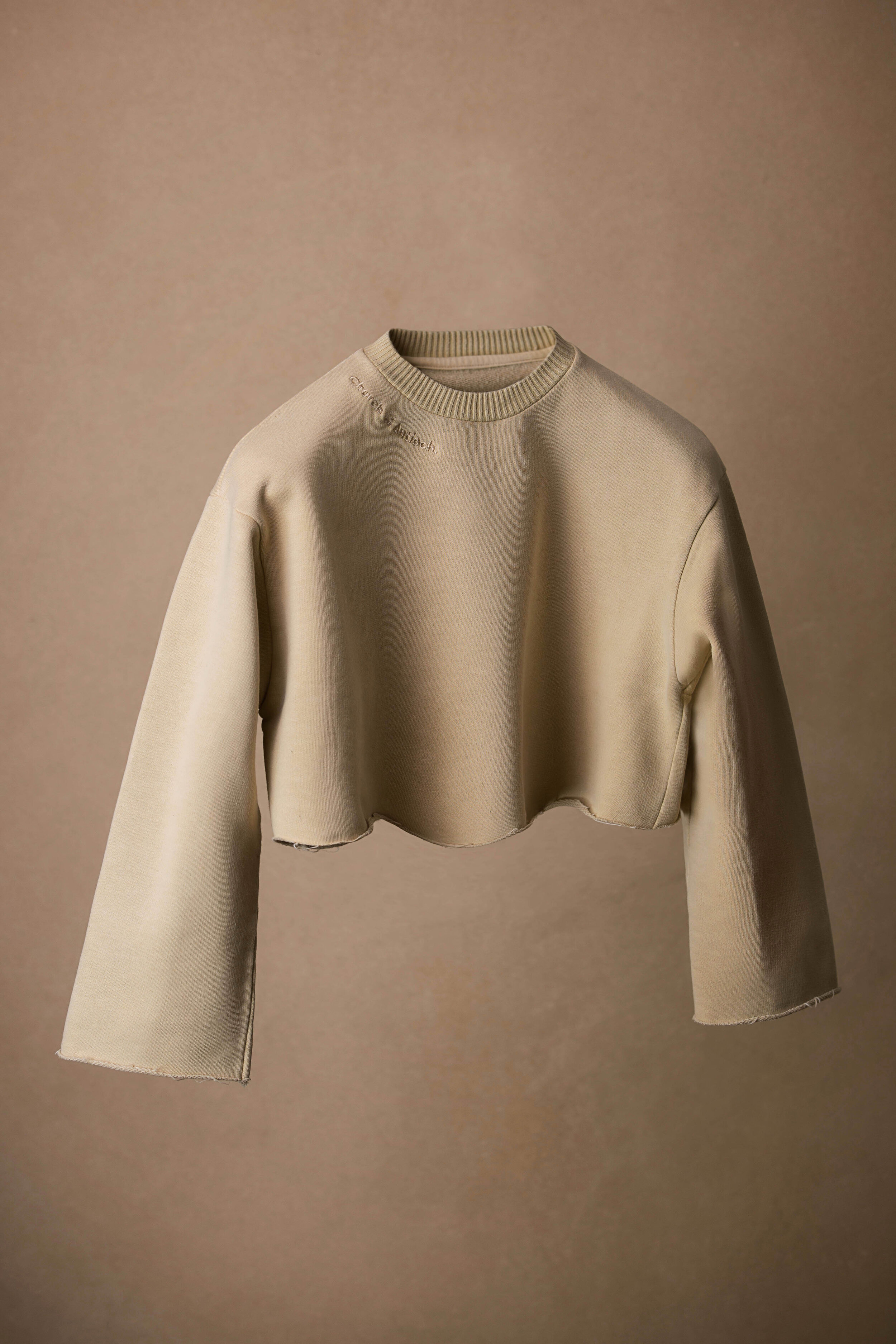 Sveta Cropped Raw Sweatshirt in Sand