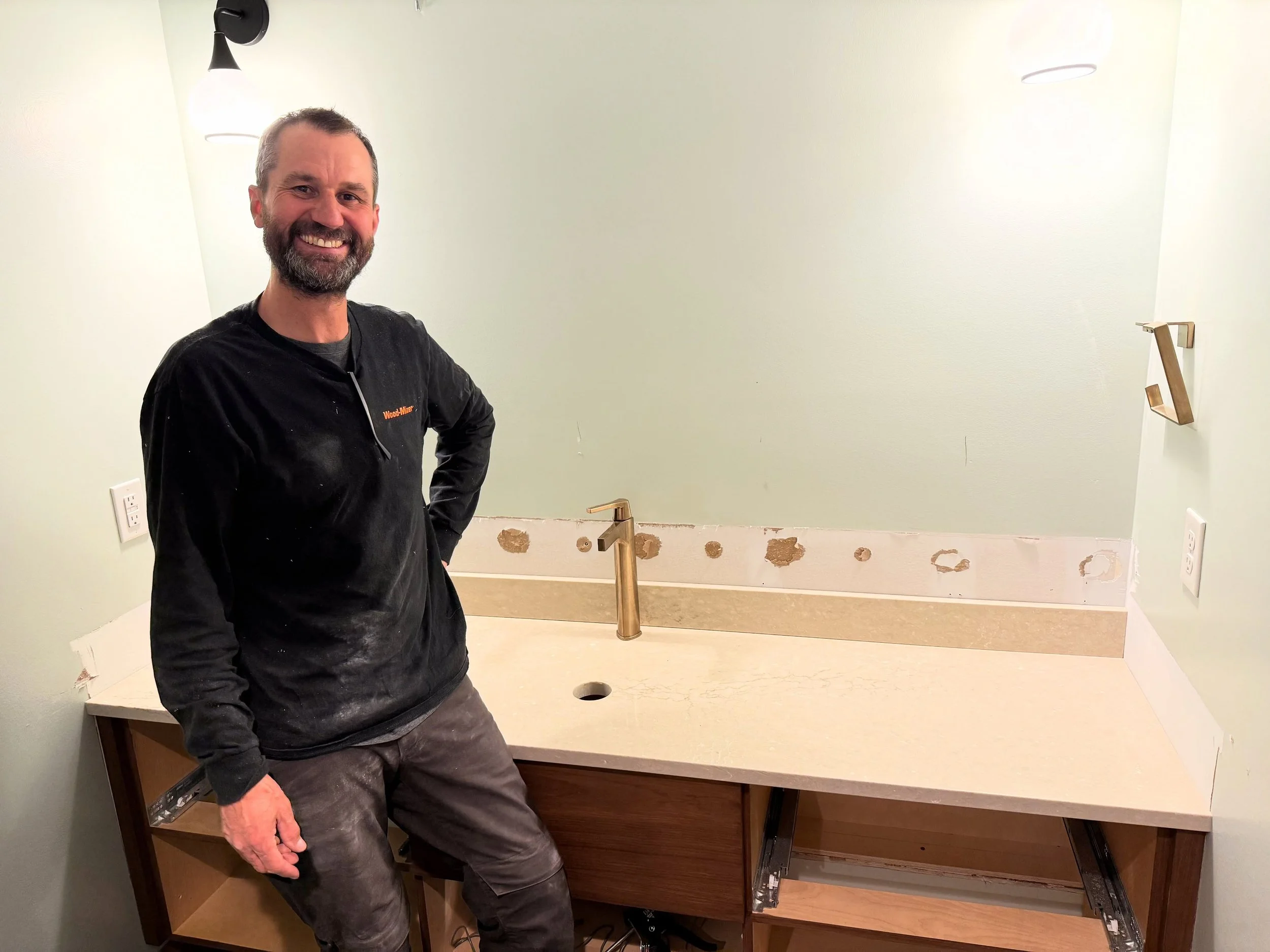 Karl in full HGTV host mode. 😂📺

Behind every clean finish is a lot of dust, detail, and craftsmanship. 🔨✨ Another space coming together one step at a time. 

#CustomBuilder #BathroomRemodel #MinnesotaHomes #HomeRenovation #Craftsmanship